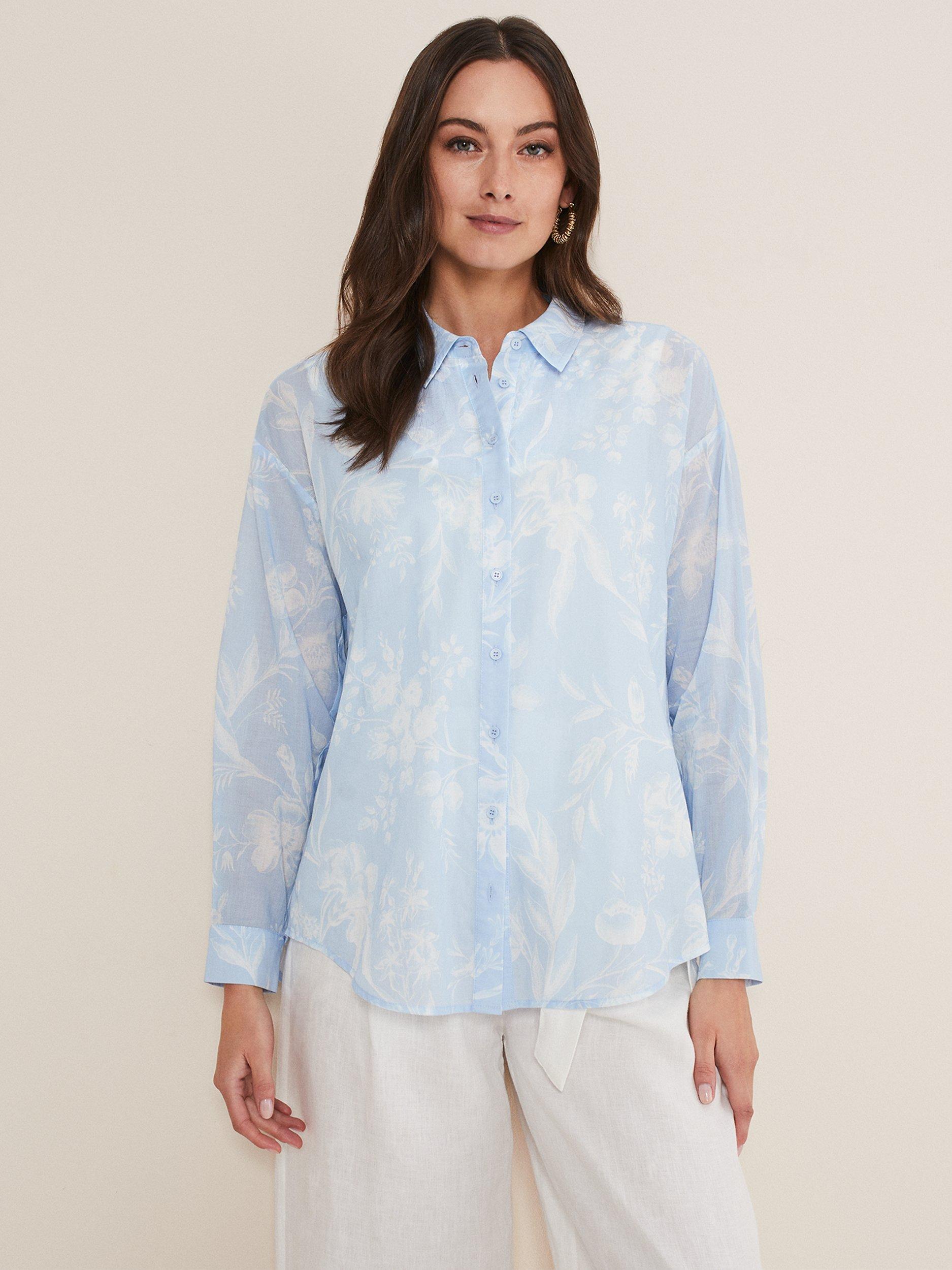 Phase Eight Cotton Kaya Shirt, Blue/White