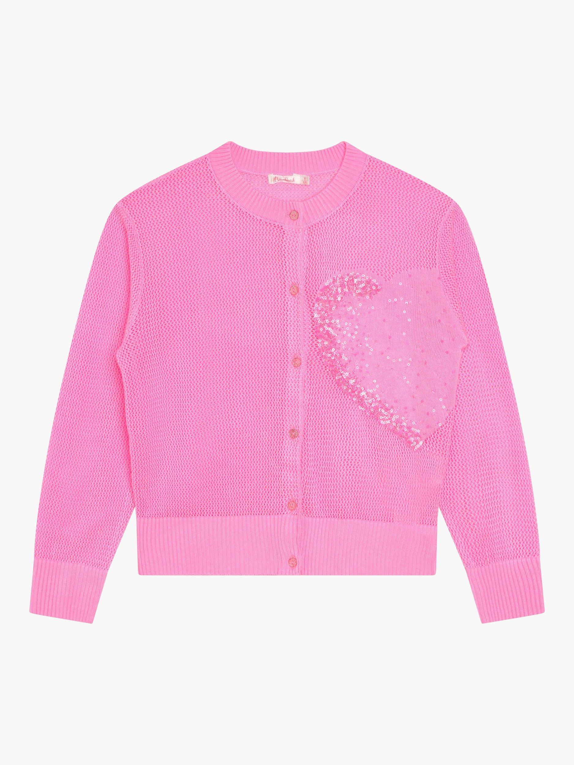 Billieblush Kids' Heart Applique Button Cardigan, Pink