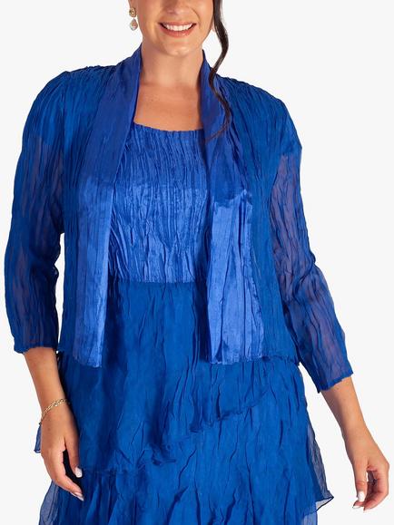 chesca Crush Pleat Satin & Chiffon Shrug, Sapphire, Sapphire