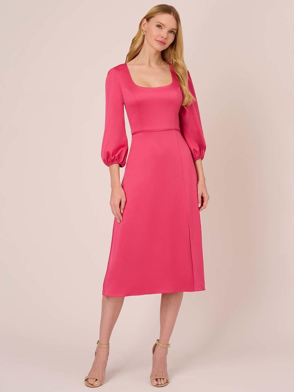Adrianna Papell Satin Crepe Cut Out Midi Dress, Pink Lotus