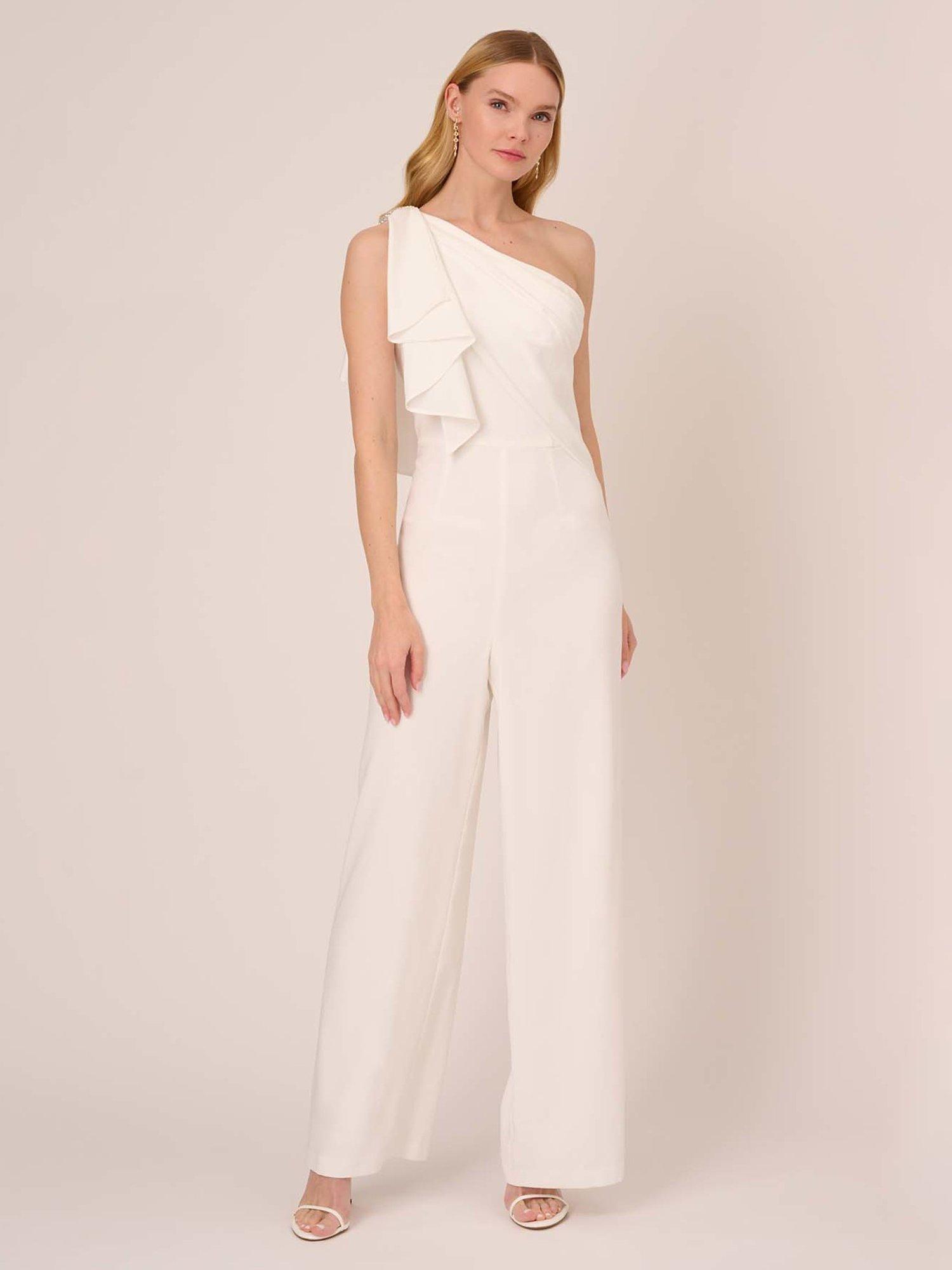 Adrianna Papell Satin Crepe Draped Jumpsuit, Ivory