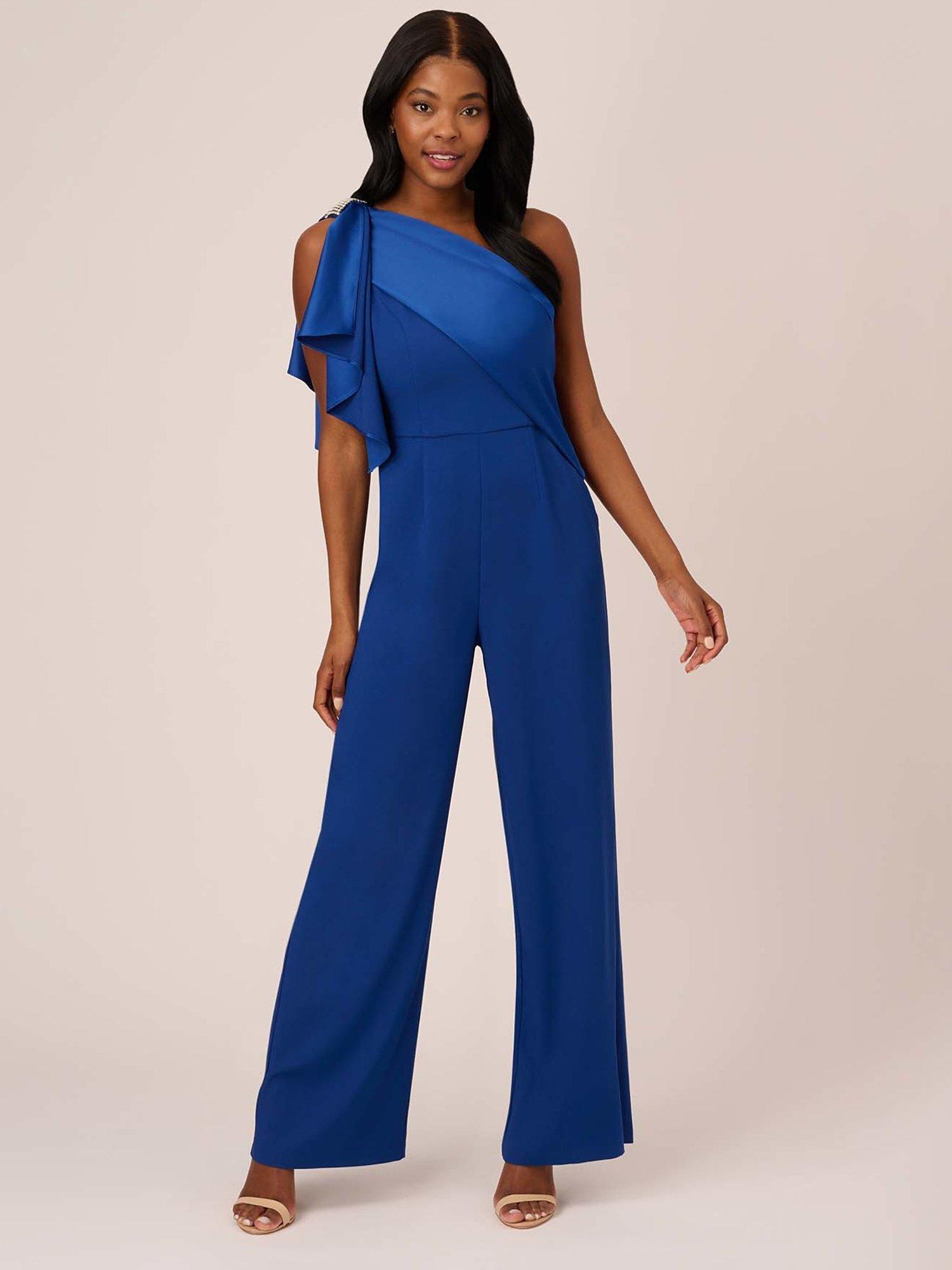 Adrianna Papell Satin Crepe Draped Jumpsuit, Rich Royal