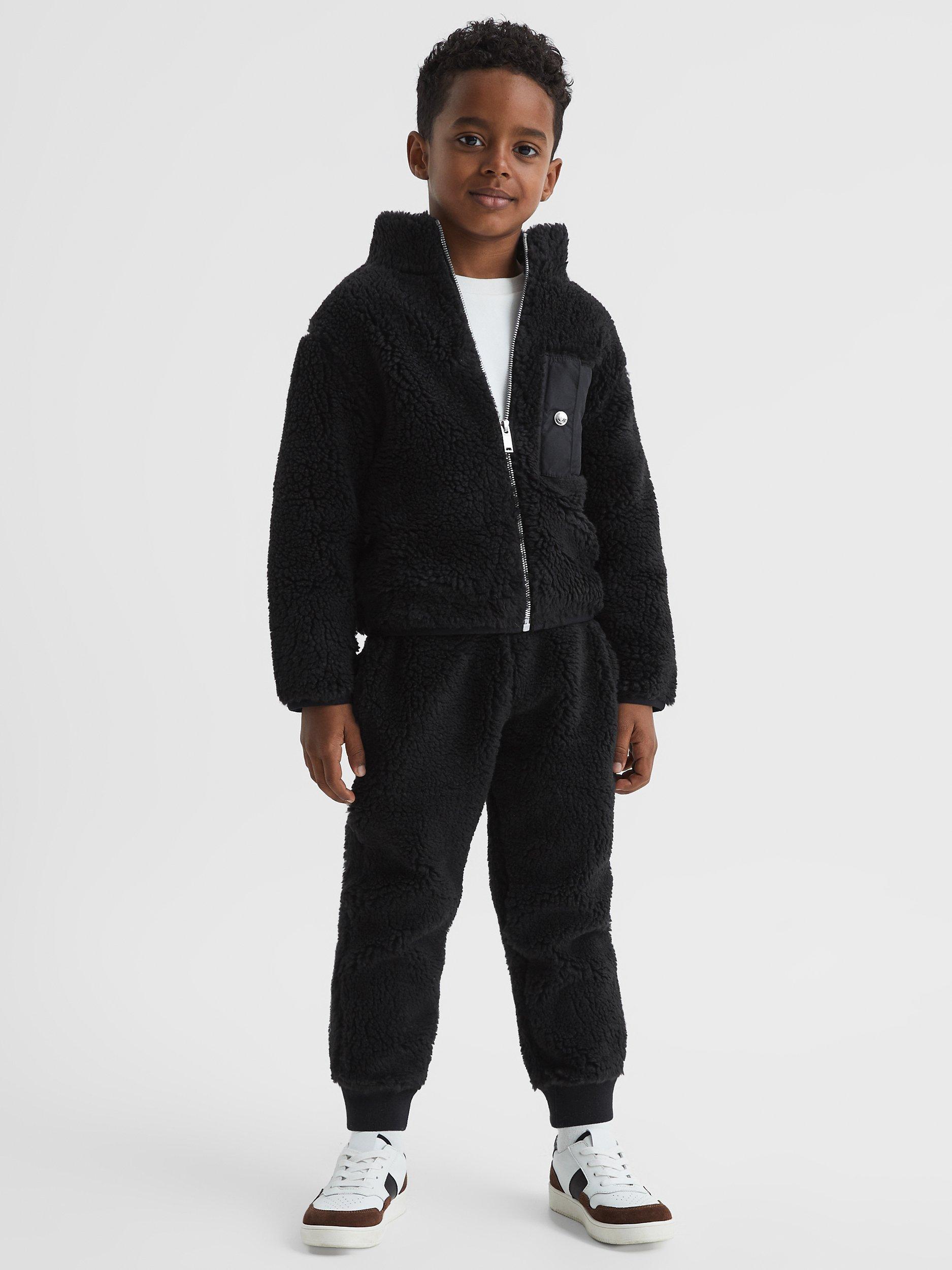 Reiss Kids' Edmund Fleece Zip Through Jumper, Black