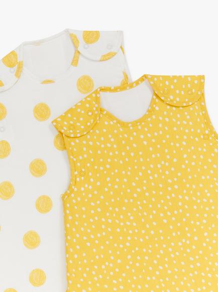 John Lewis Spots Baby Sleeping Bag, 2.5 Tog, Pack of 2, Yellow/White - view 2, Yellow/White