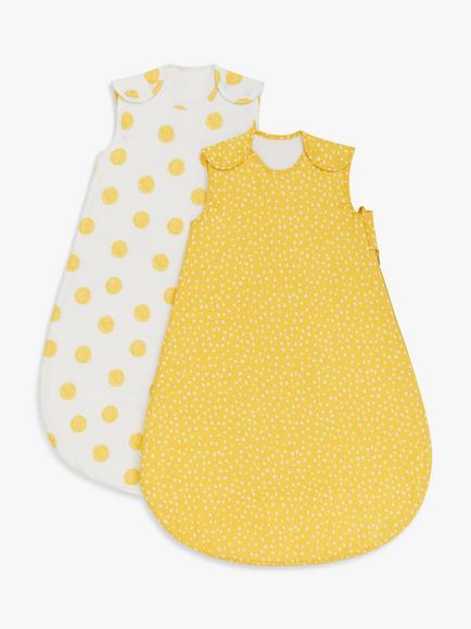 John Lewis Spots Baby Sleeping Bag, 1 Tog, Pack of 2, Yellow/White, Yellow/White