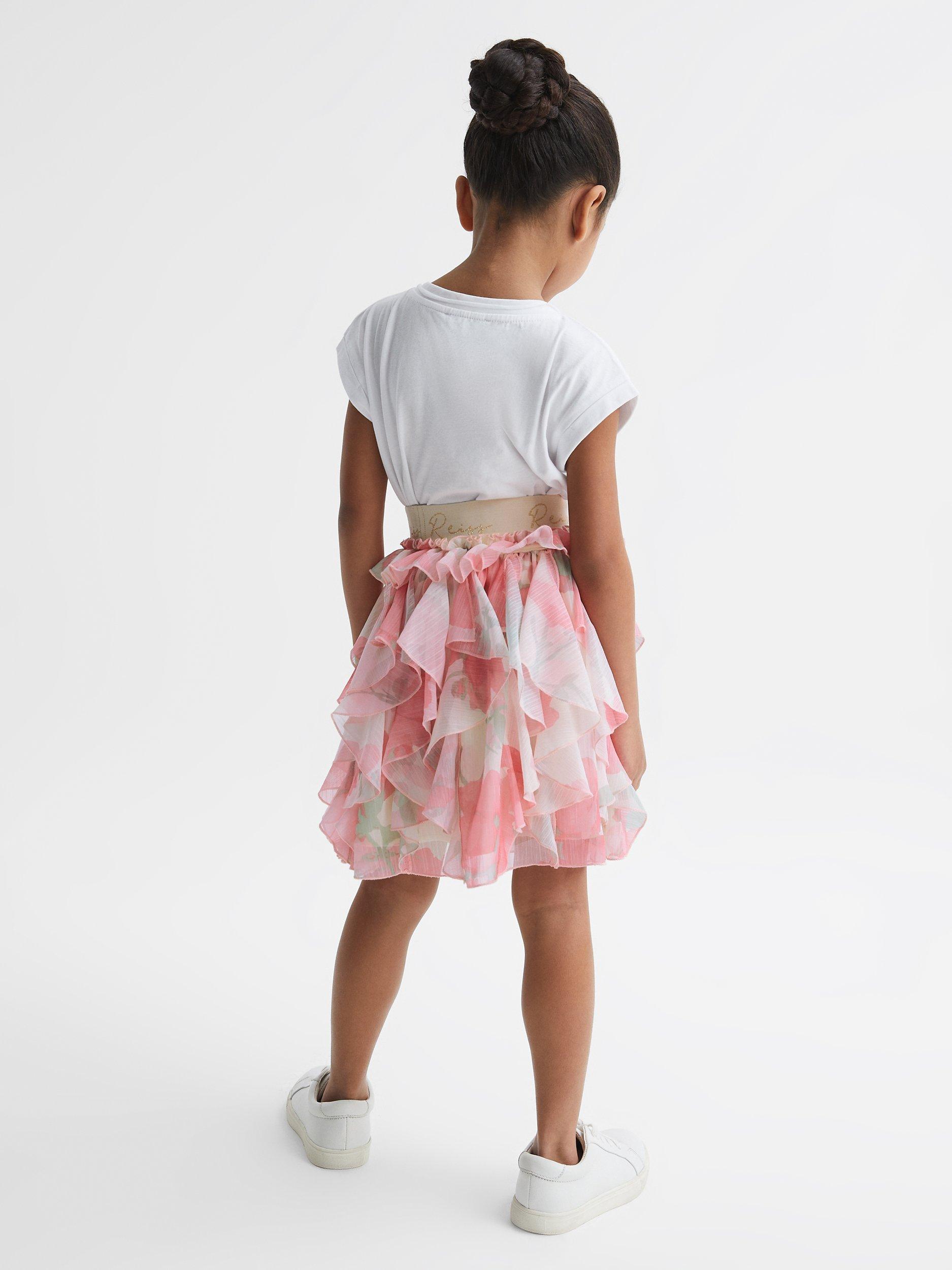 Product image 2 of 5, which shows Reiss Kids' Lola Floral Ruffle Pleat Skirt, Pink/Multi, 11-12 years