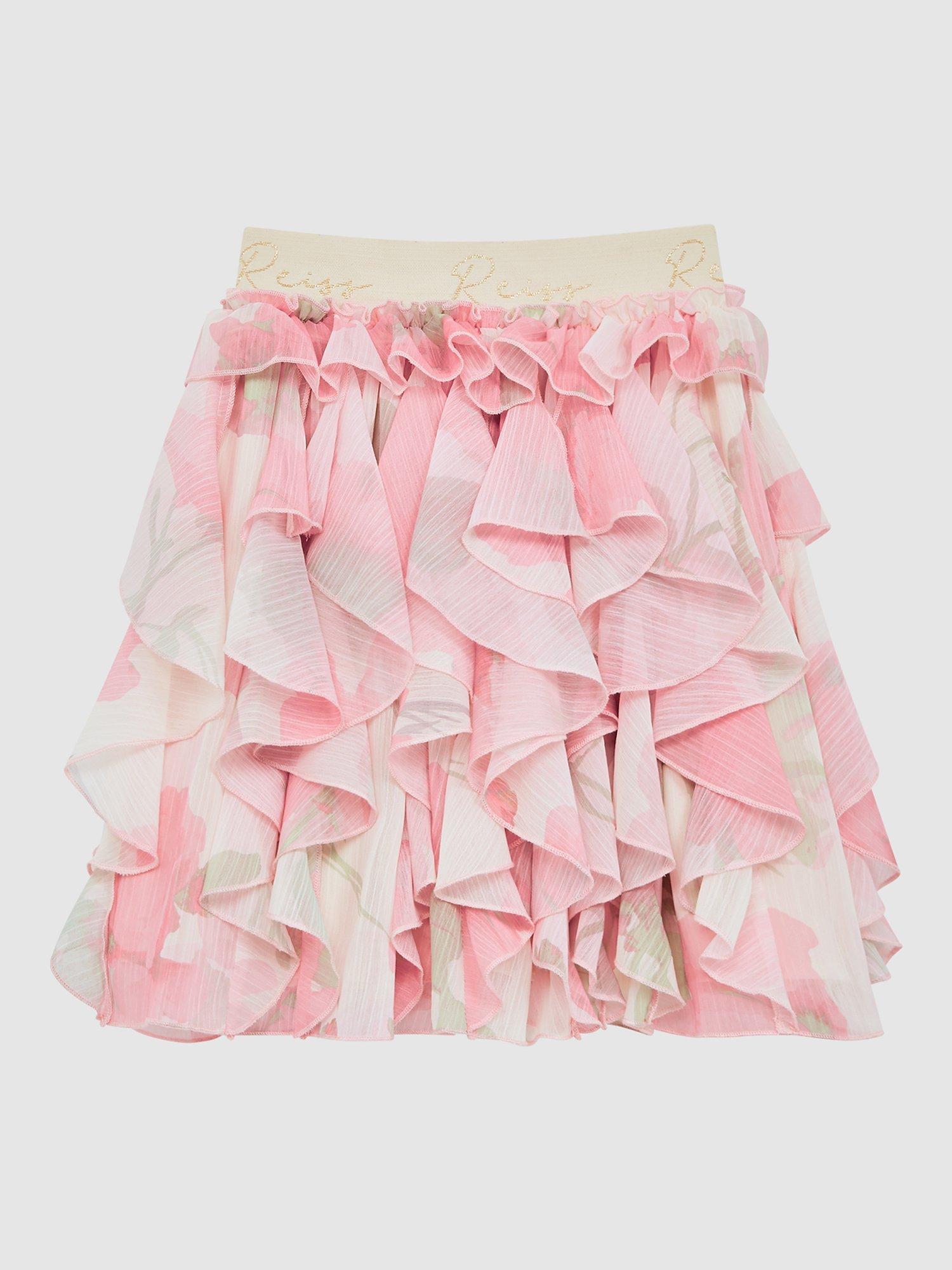 Product image 3 of 5, which shows Reiss Kids' Lola Floral Ruffle Pleat Skirt, Pink/Multi, 11-12 years