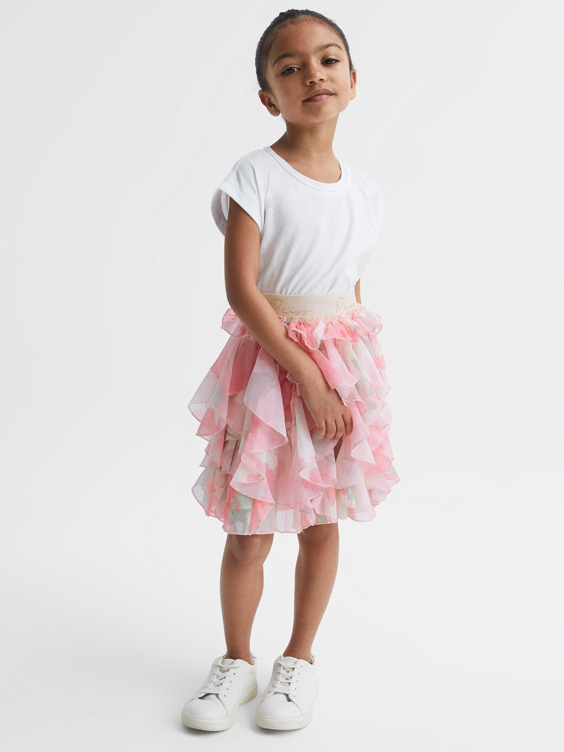 Product image 4 of 5, which shows Reiss Kids' Lola Floral Ruffle Pleat Skirt, Pink/Multi, 11-12 years
