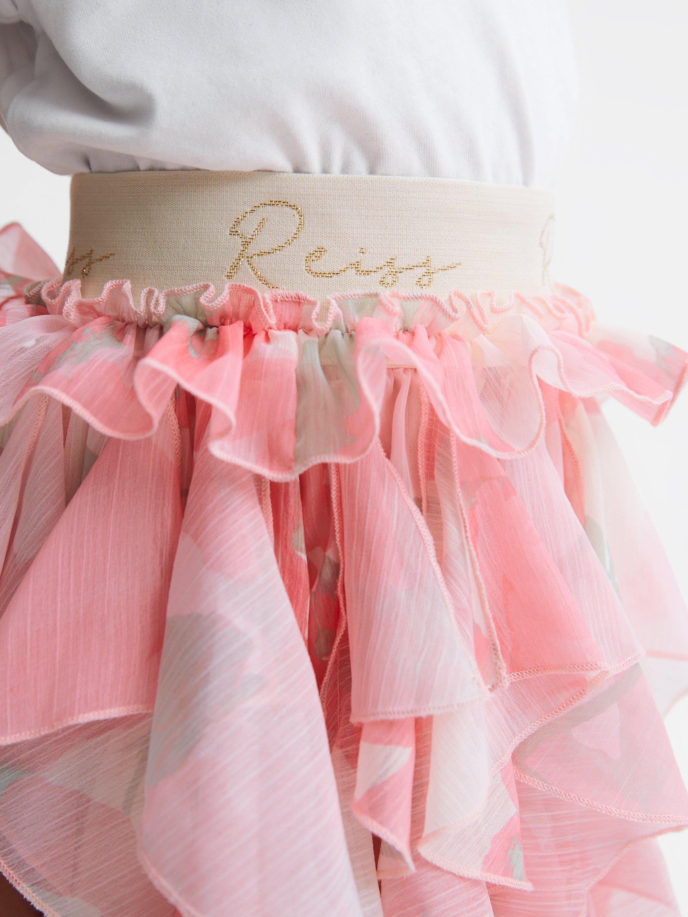 Product image 5 of 5, which shows Reiss Kids' Lola Floral Ruffle Pleat Skirt, Pink/Multi, 11-12 years