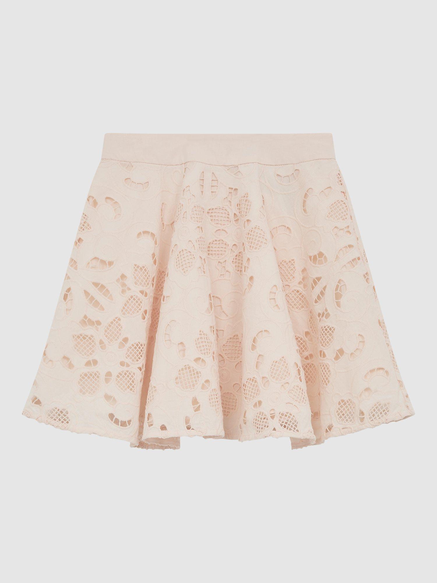 Product image 3 of 5, which shows Reiss Kids' Nella Cotton Lace Mini Skirt, Pink, 10-11 years