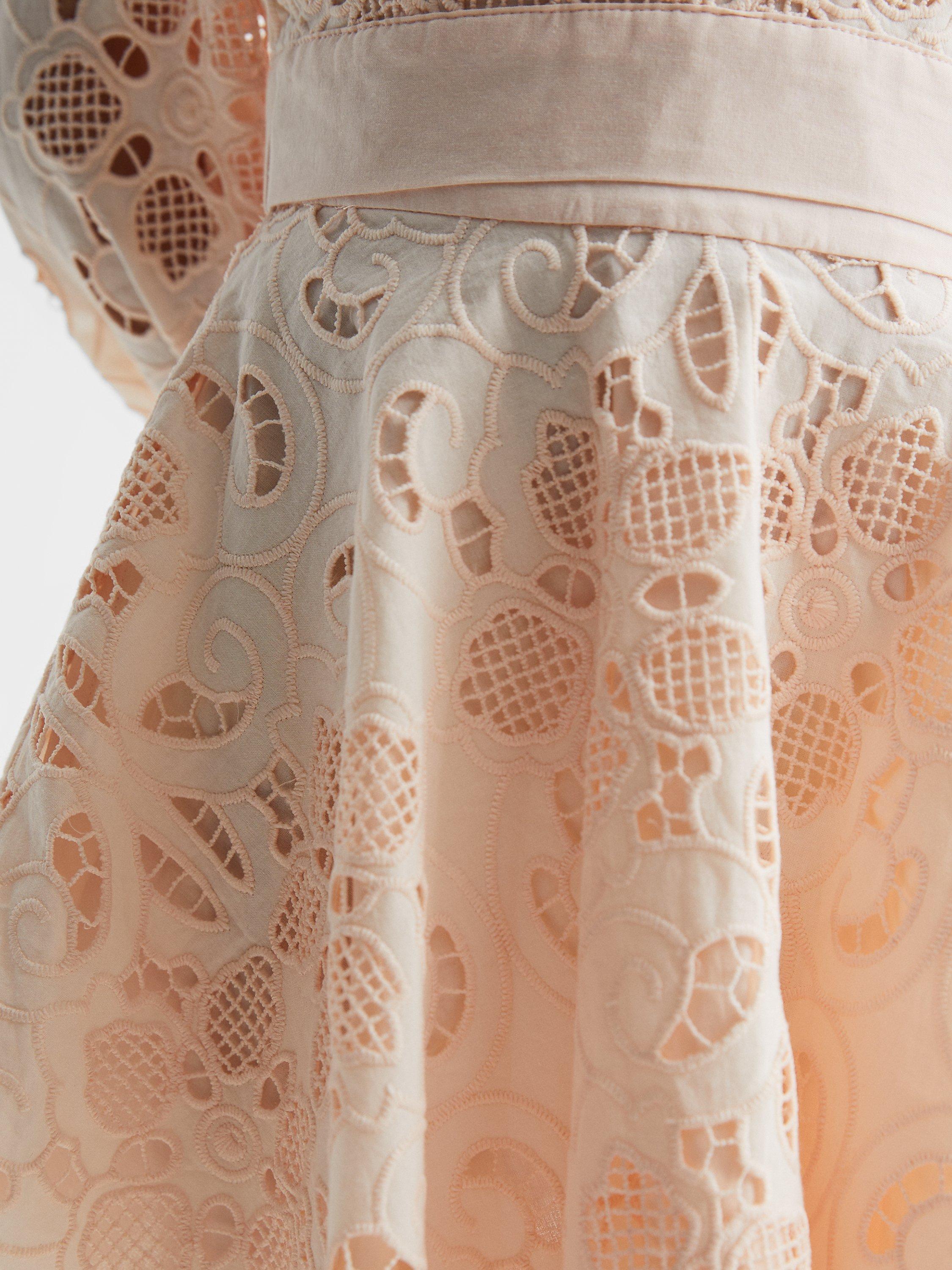 Product image 5 of 5, which shows Reiss Kids' Nella Cotton Lace Mini Skirt, Pink, 10-11 years