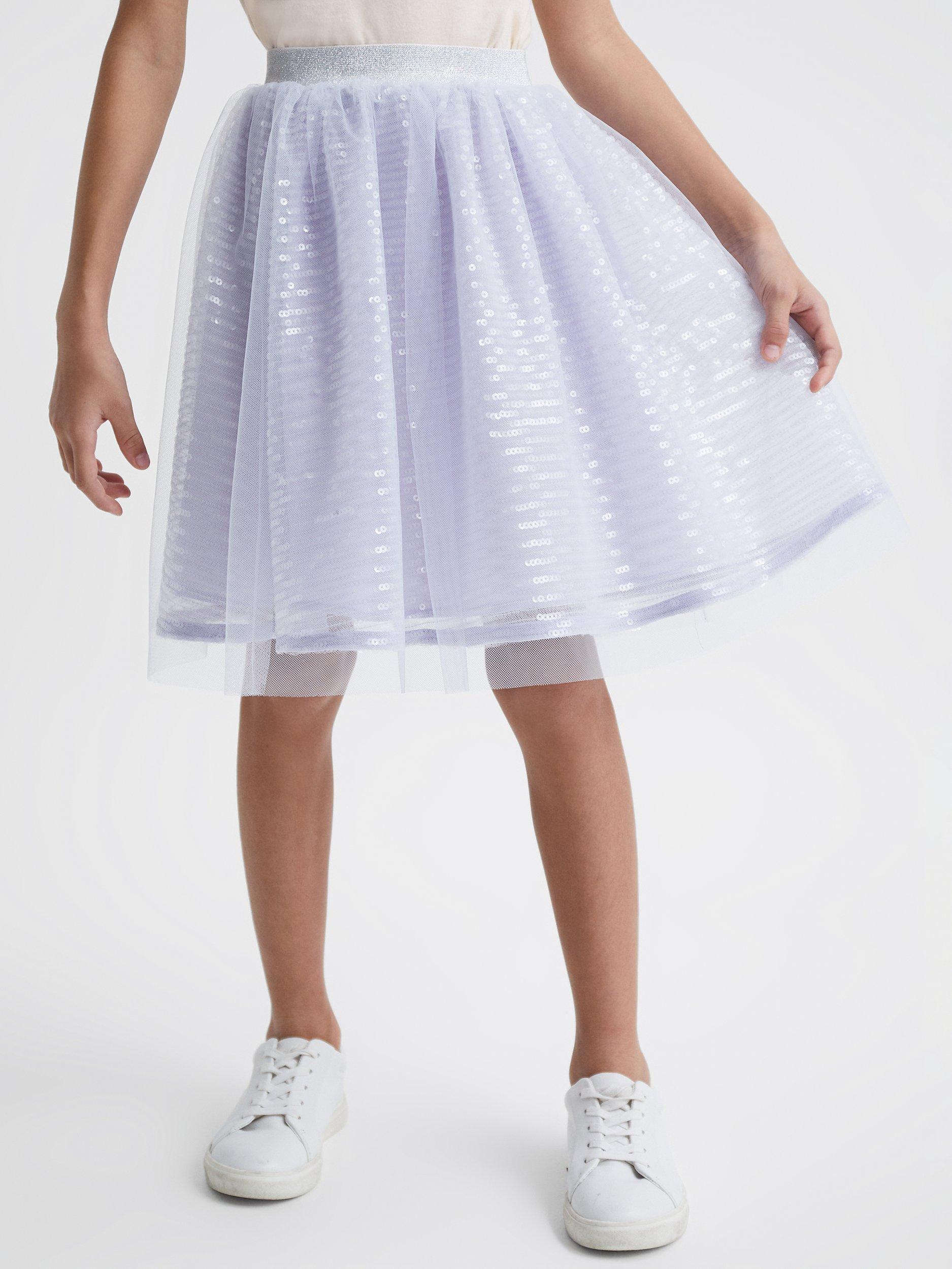Product image 1 of 6, which shows Reiss Kids Charlotta Sequin Skirt , Lilac, 5-6 years