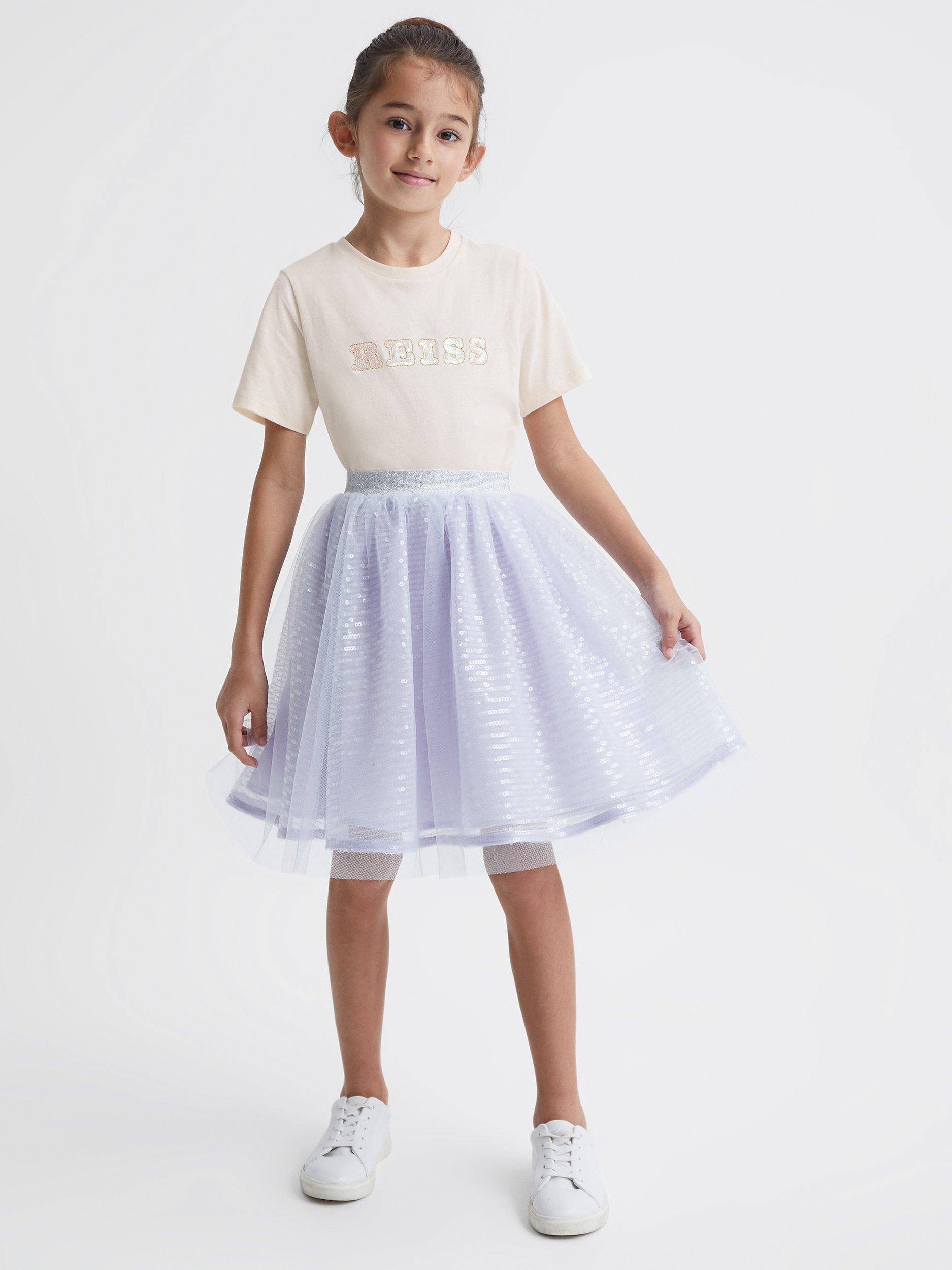 Product image 3 of 6, which shows Reiss Kids Charlotta Sequin Skirt , Lilac, 5-6 years