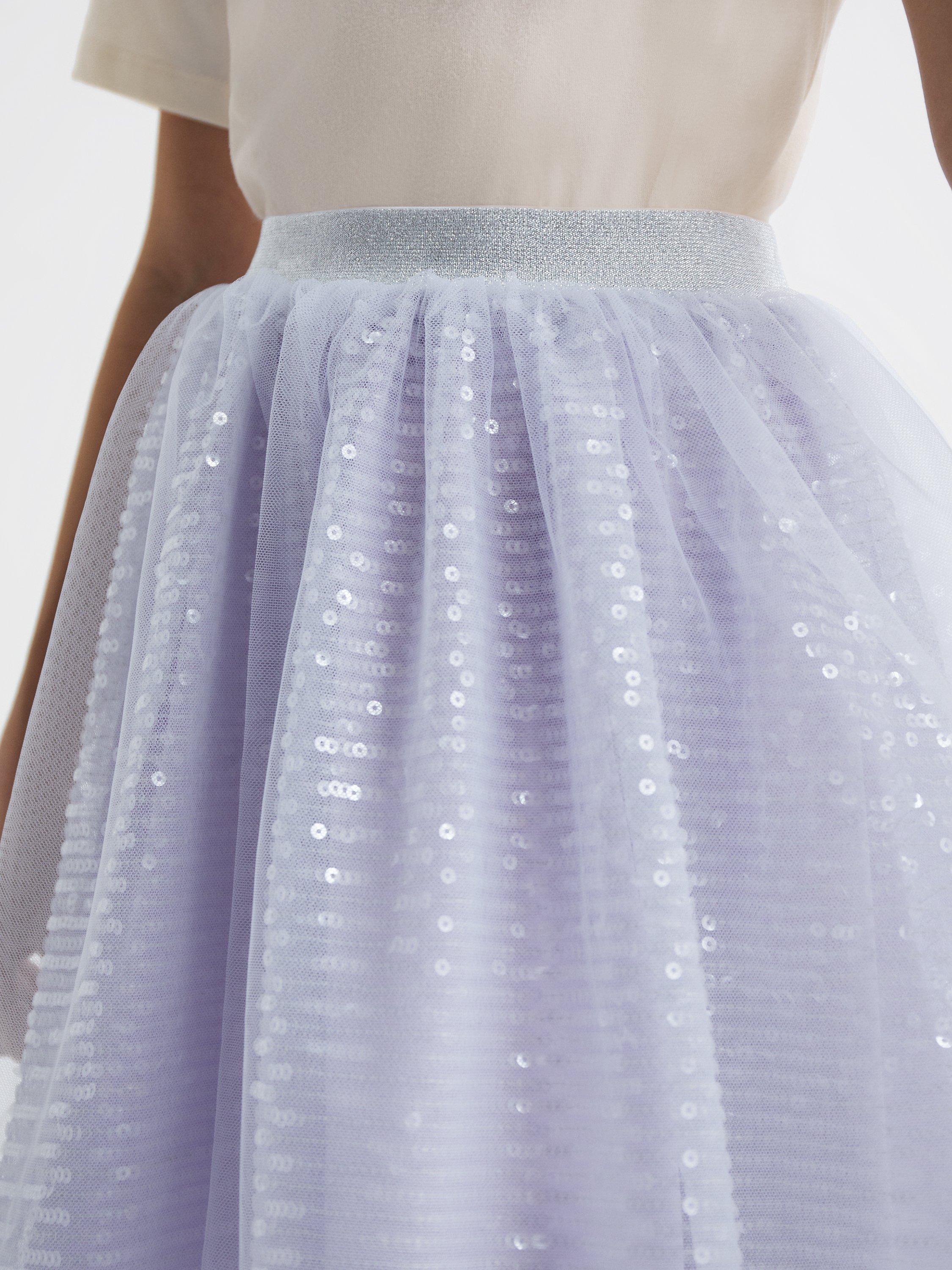 Product image 6 of 6, which shows Reiss Kids Charlotta Sequin Skirt , Lilac, 5-6 years