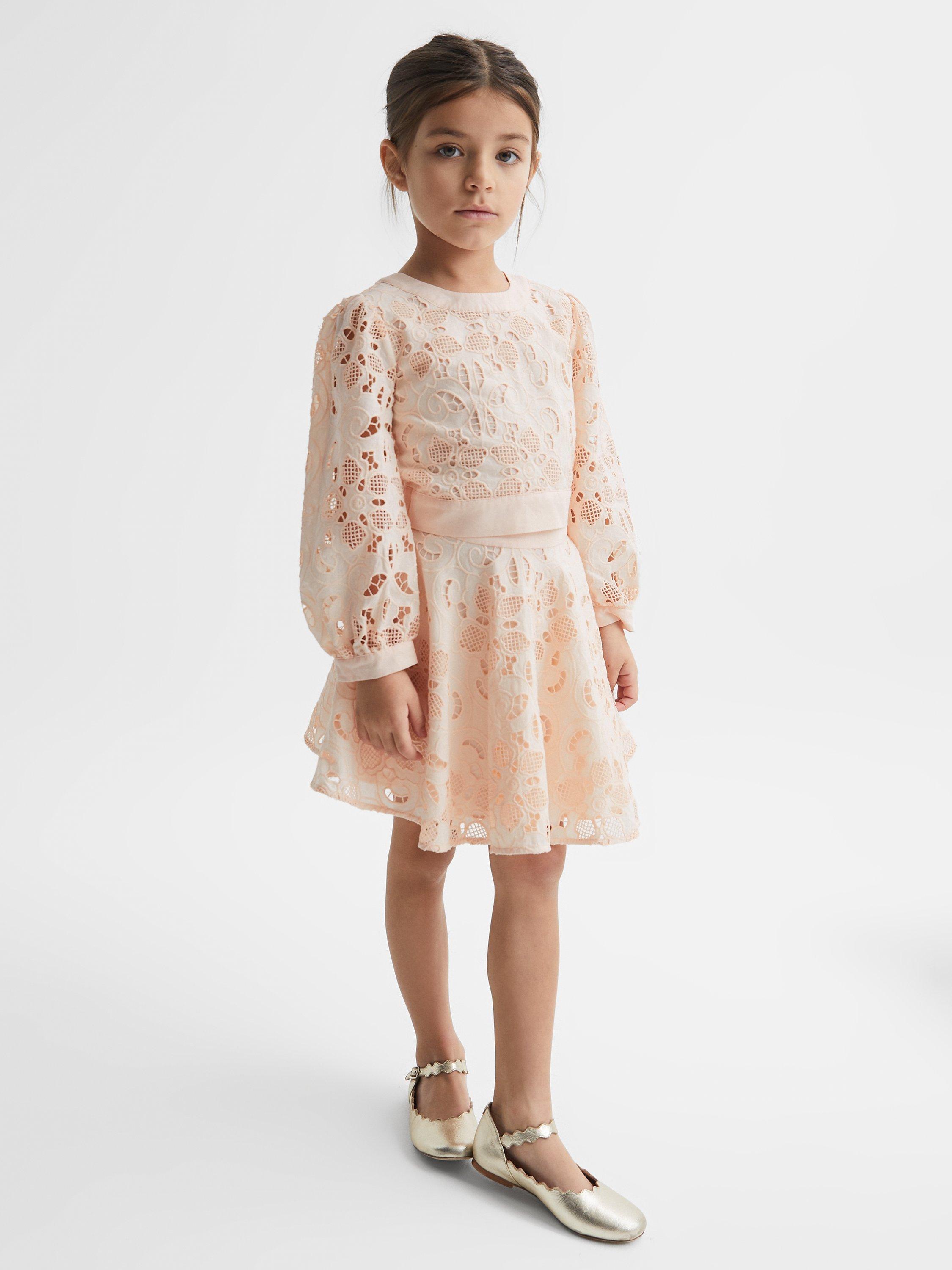 Reiss Kids' Nella Cropped Lace Top, Pink