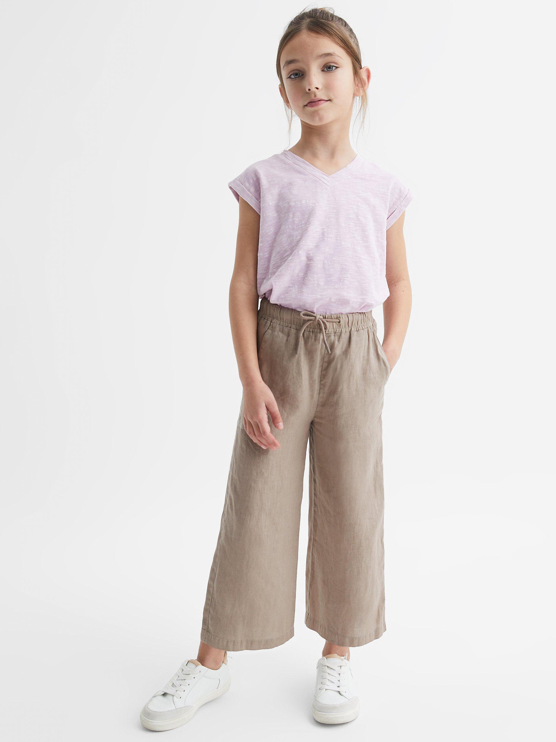 Reiss Kids' Cleo Linen Trousers, Mink