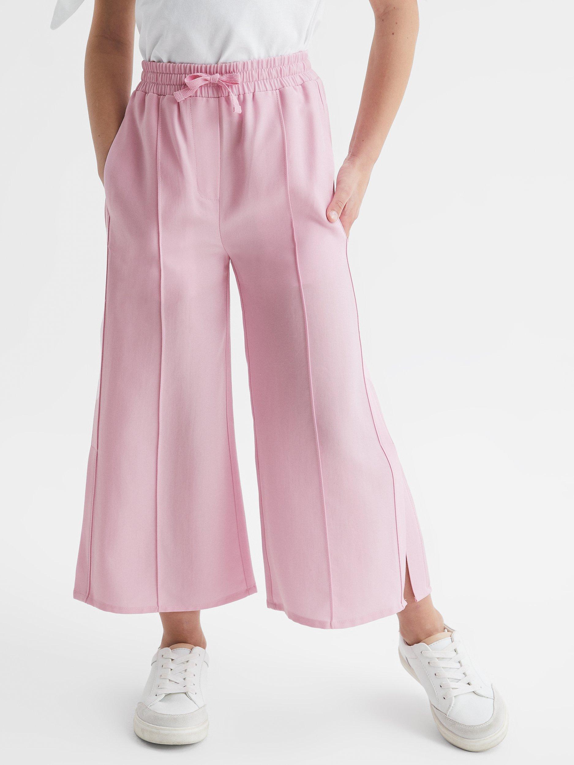 Reiss Kids' Sienna Wide Leg Side Slip Drawstring Trousers, Pink