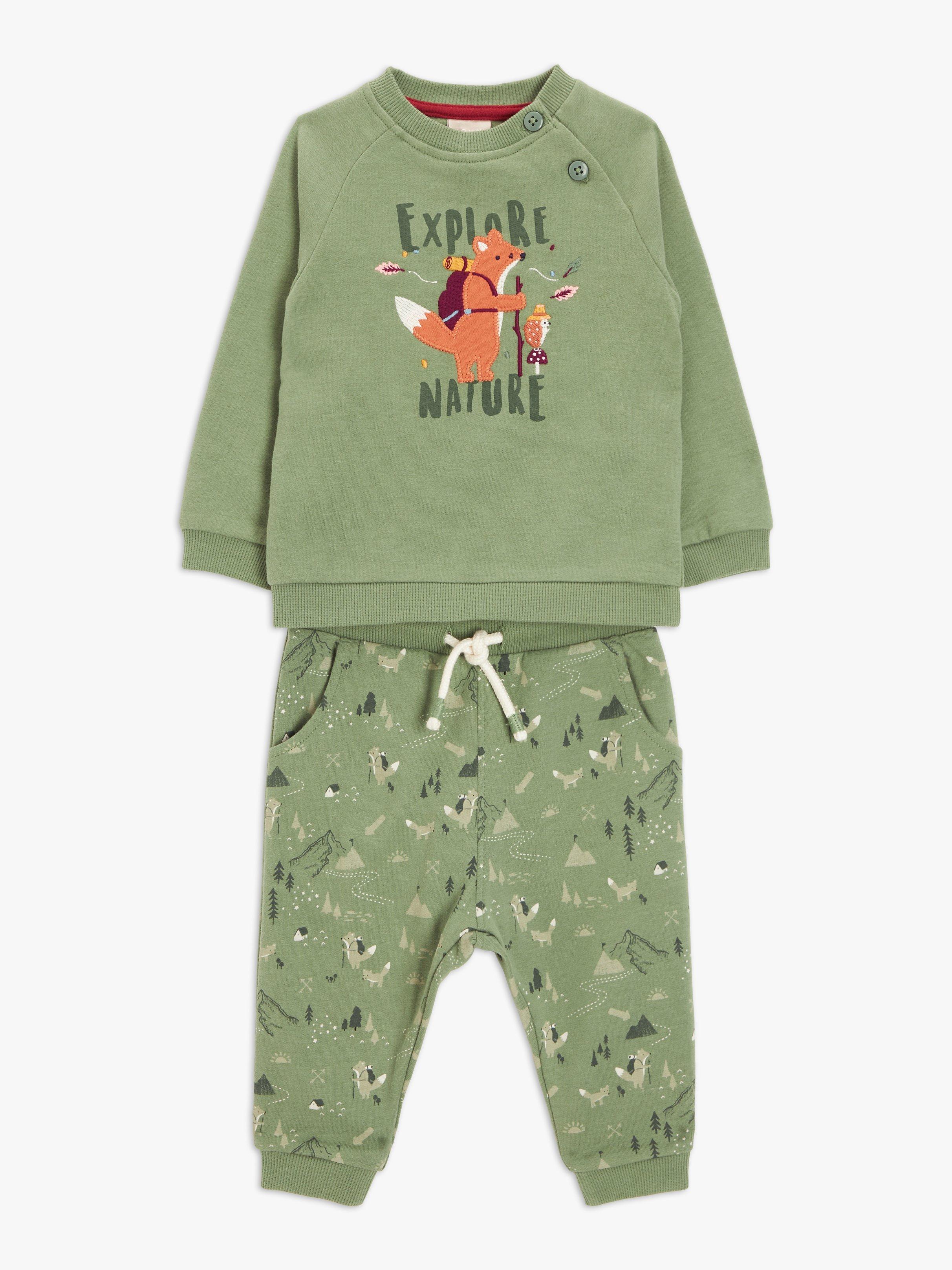 John Lewis Baby Fox Explore Nature Sweatshirt & Jogger Set, Green