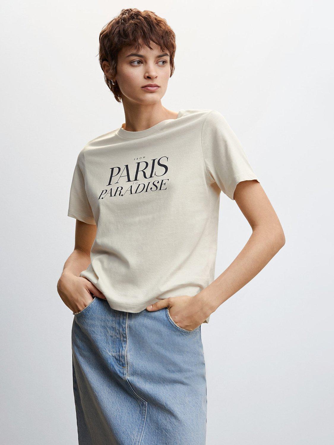 Mango Printed Cotton T-Shirt, Pastel Grey