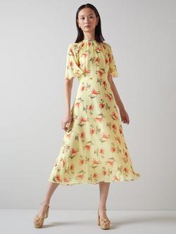 L.K.Bennett Elowen Midi Floral Dress, Pale Yellow/Multi, Pale Yellow/Multi