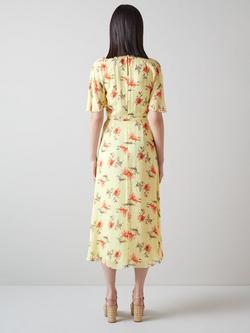 L.K.Bennett Elowen Midi Floral Dress, Pale Yellow/Multi - view 2, Pale Yellow/Multi