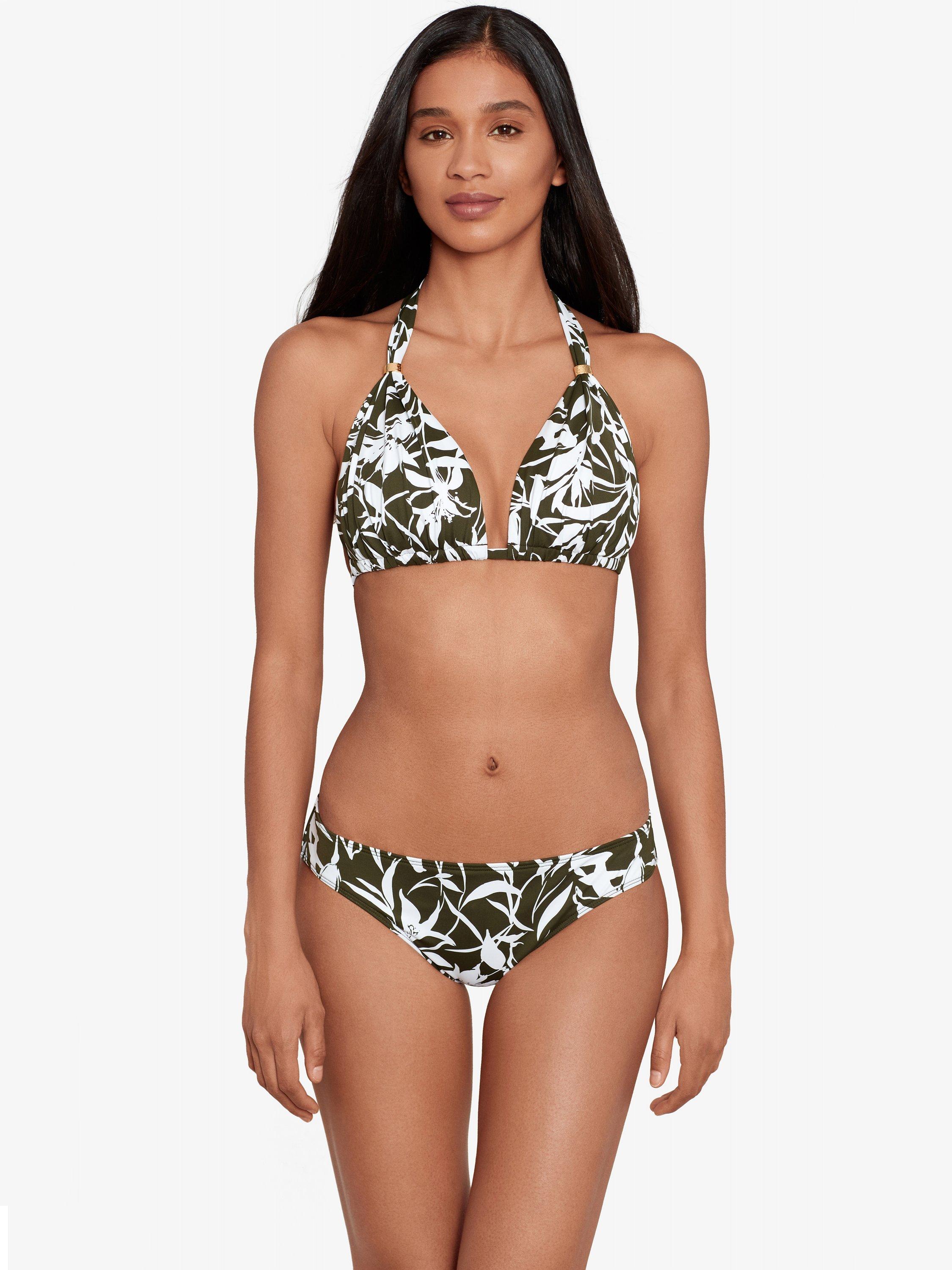 Lauren Ralph Lauren Tropical Floral Halter Neck Bikini Top, Olive