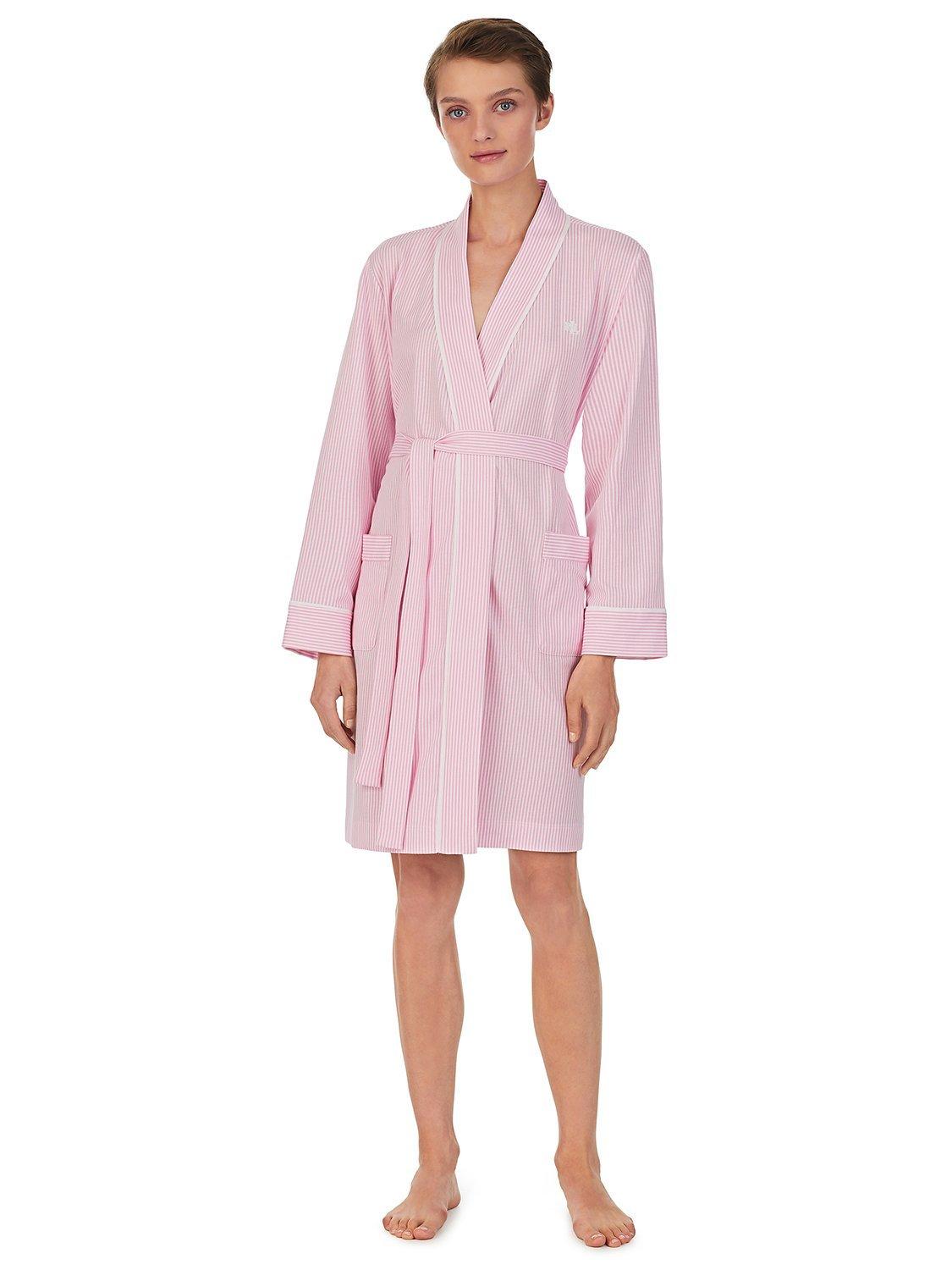 Product image 2 of 4, which shows Lauren Ralph Lauren Knit Kimono Wrap Robe, Pink, S