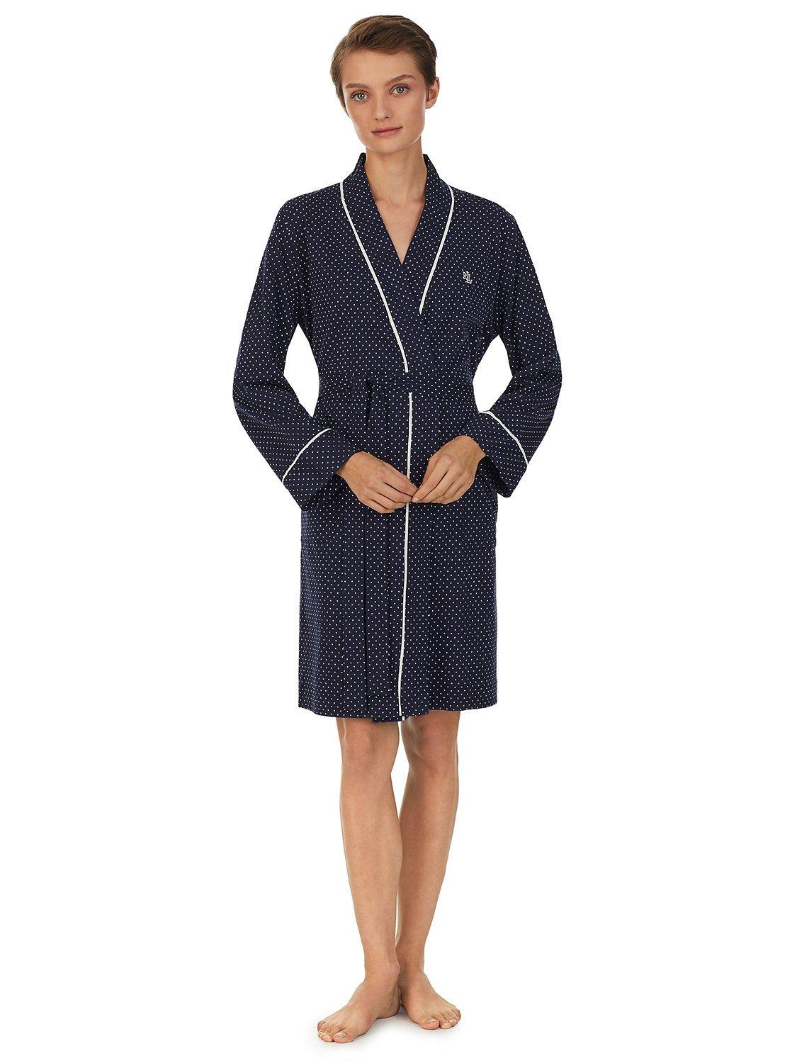 Product image 1 of 3, which shows Lauren Ralph Lauren Knit Kimono Wrap Robe, Navy, S