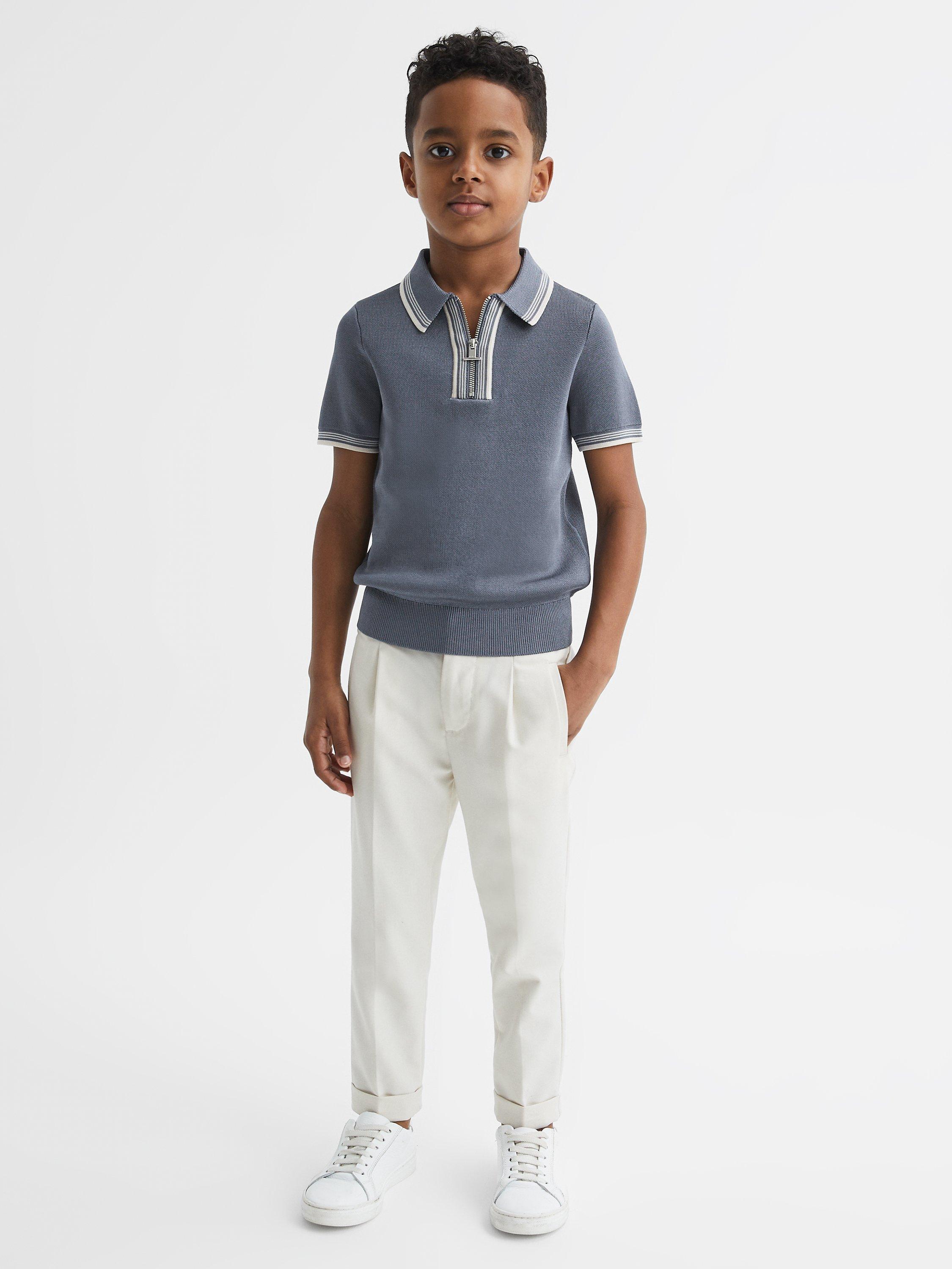 Reiss Kids' Regency Half Zip Stripe Detail T-Shirt, Ashley Blue, 10-11 years
