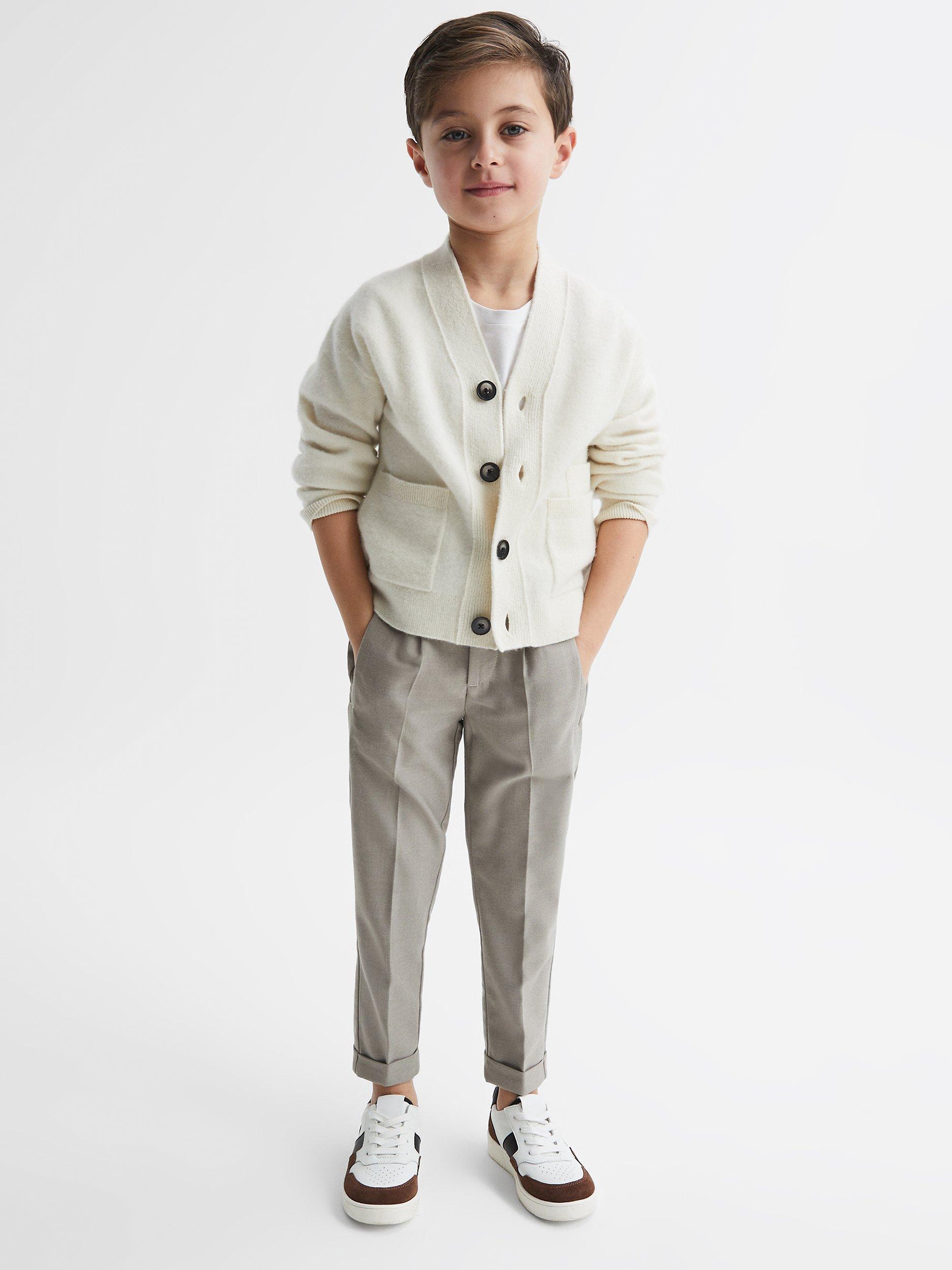 Reiss Kids' Brighton Pleat Front Relaxed Trousers, Taupe