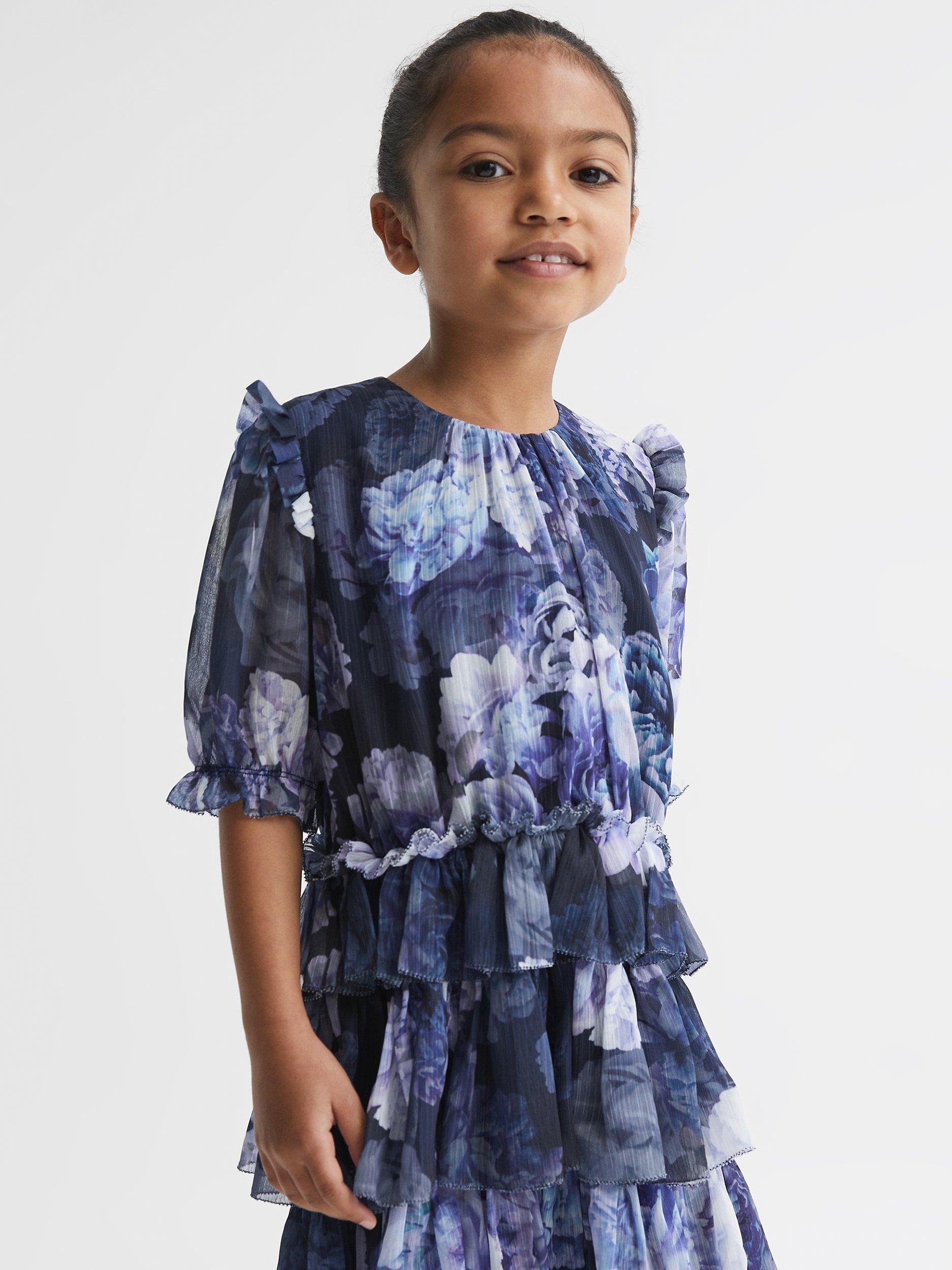 Reiss Kids' Henrietta Floral Frill Tiered Dress