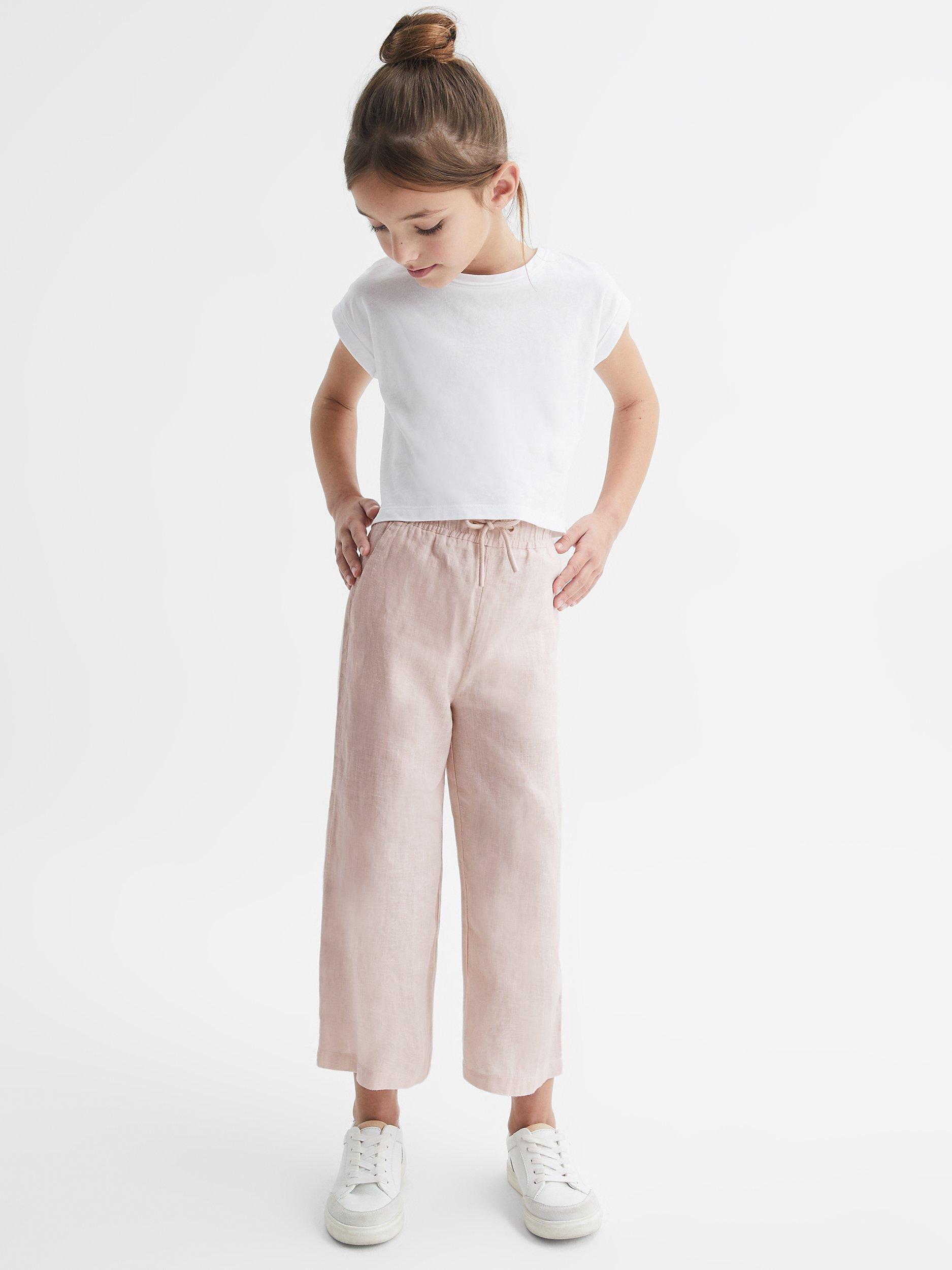 Reiss Kids' Cleo Linen Trousers, Soft Pink