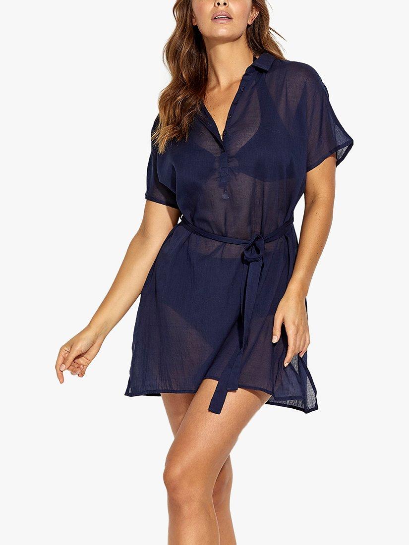 Product image 1 of 4, which shows Panos Emporio Kea Shirt Kaftan, Navy, S-M