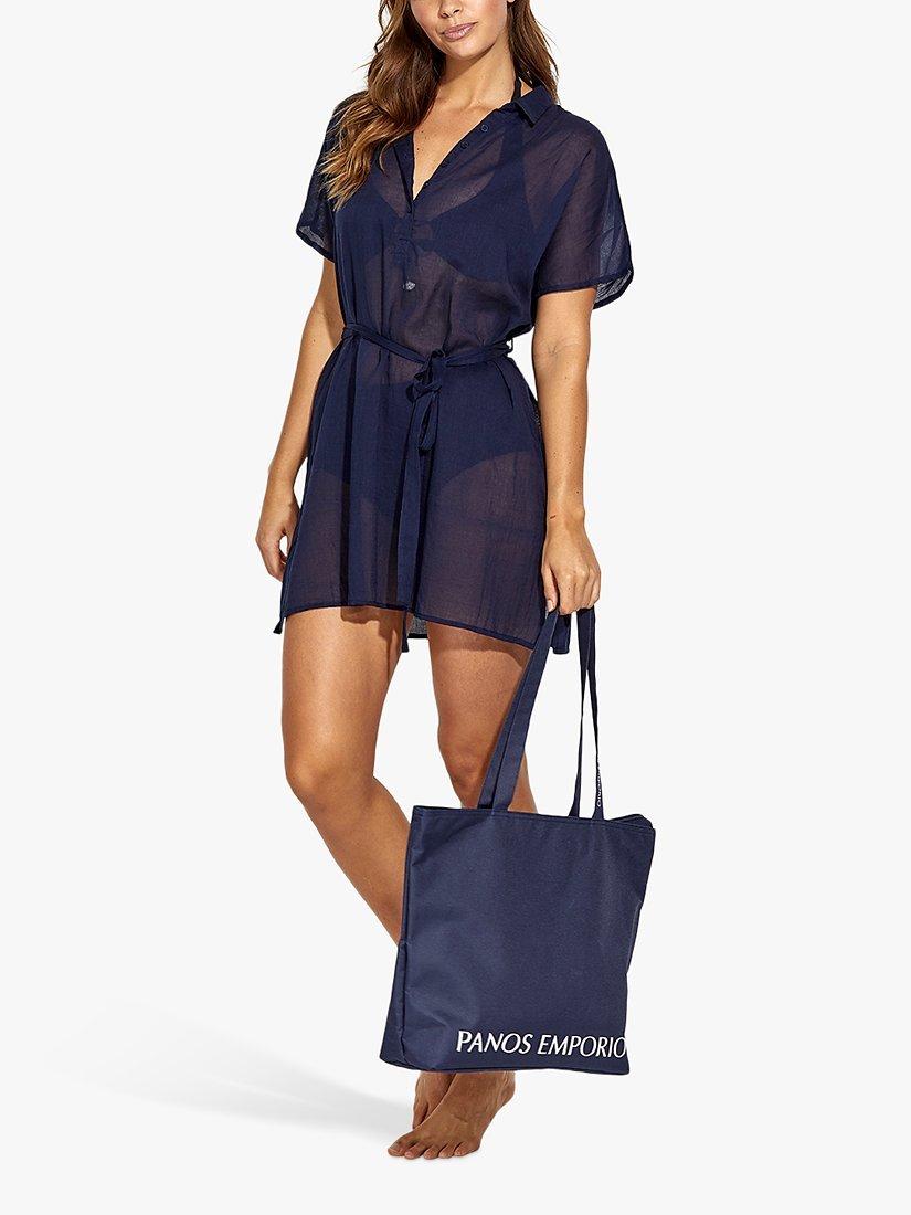 Product image 3 of 4, which shows Panos Emporio Kea Shirt Kaftan, Navy, S-M