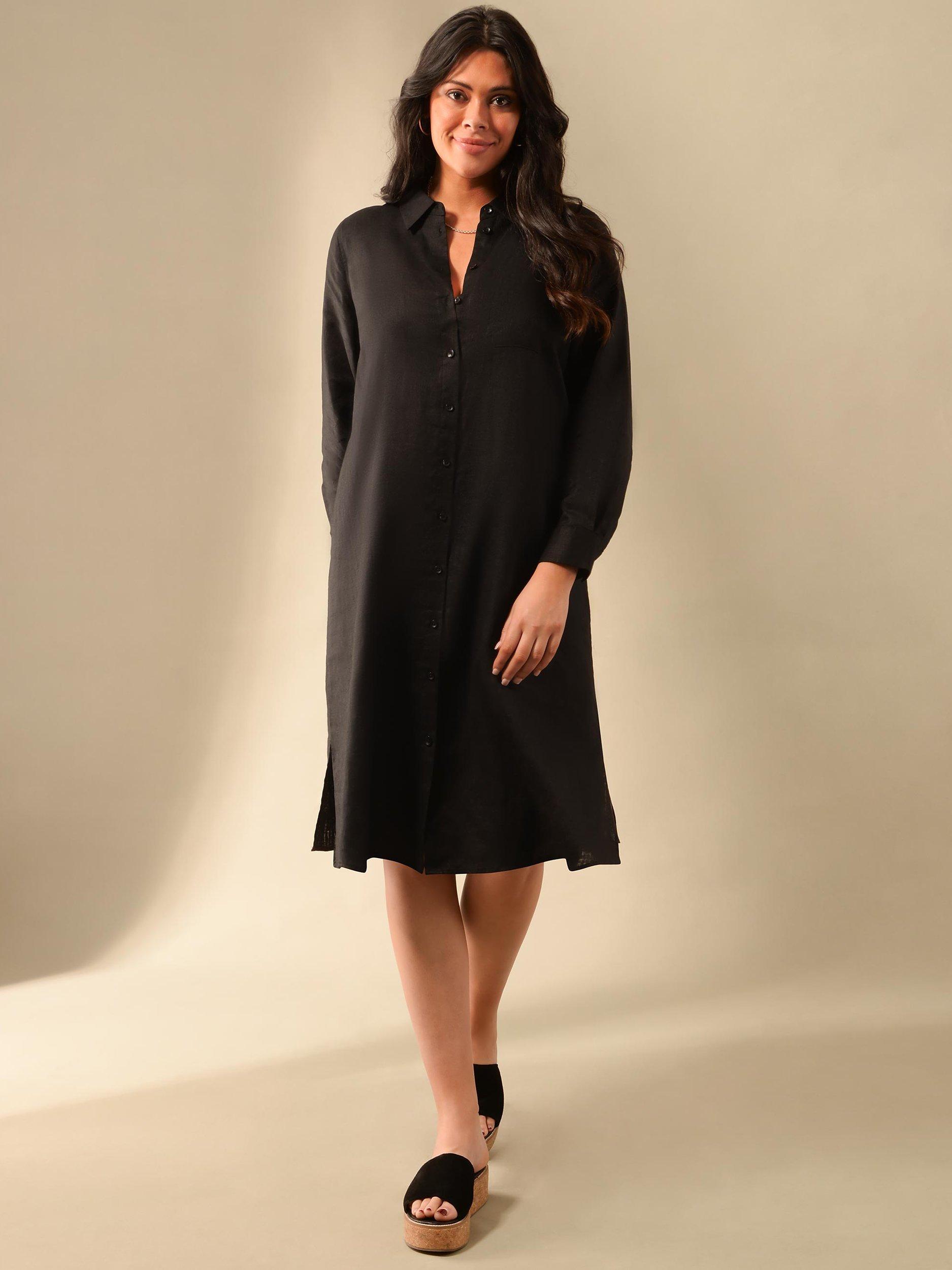 Live Unlimited Linen Shirt Dress, Black