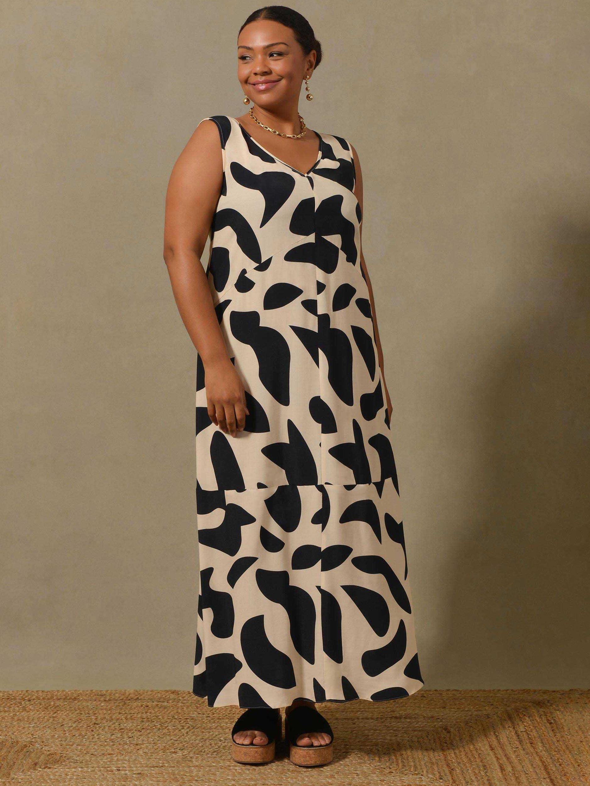Live Unlimited Abstract Print Sleeveless Maxi Dress, Black/Cream