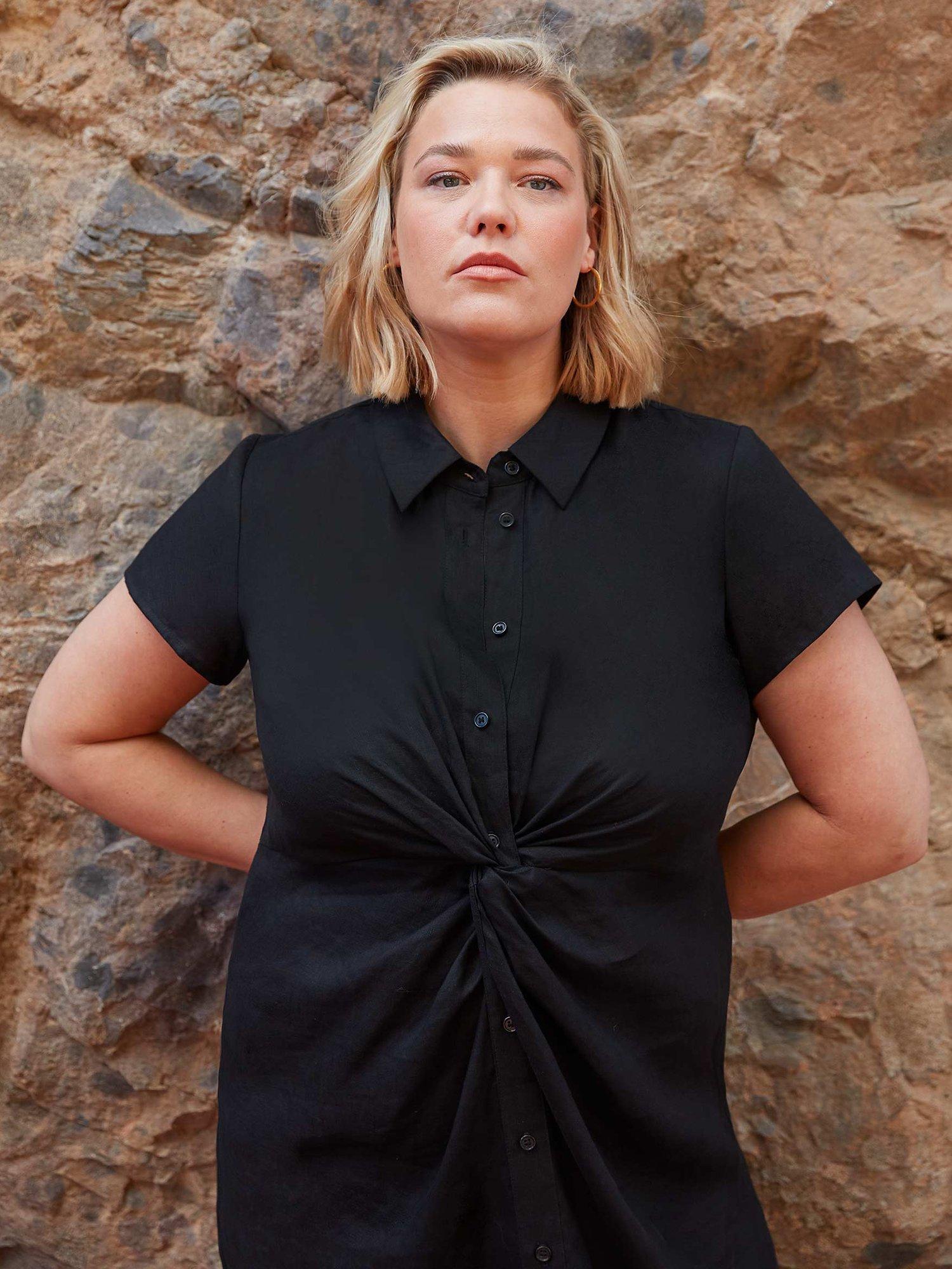 Live Unlimited Curve Plain Knot Linen Shirt Dress
