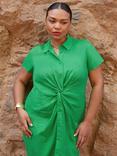 Live Unlimited Curve Plain Knot Linen Shirt Dress, Green