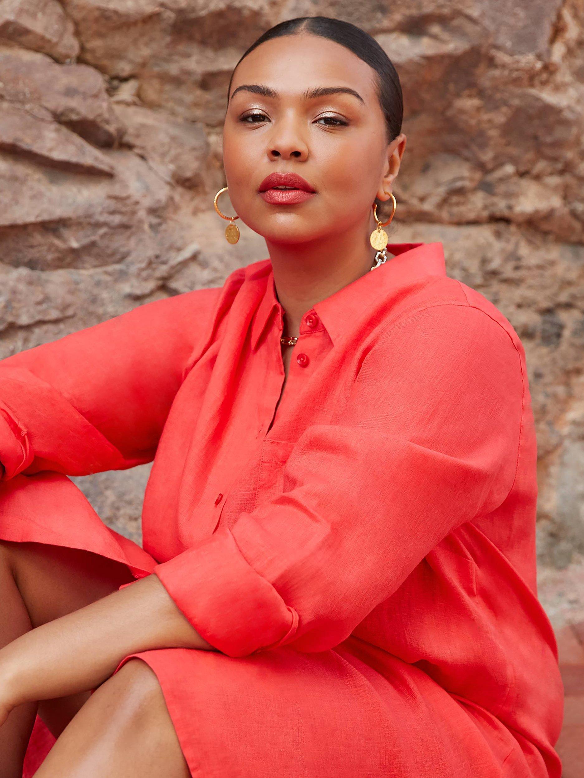 Live Unlimited Linen Shirt Dress, Red