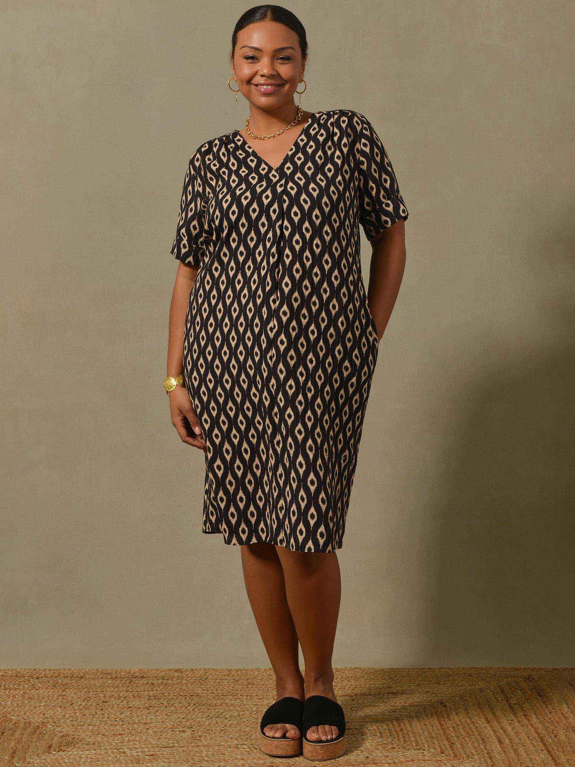 Live Unlimited Curve Ikat Print Dress, Black/Multi