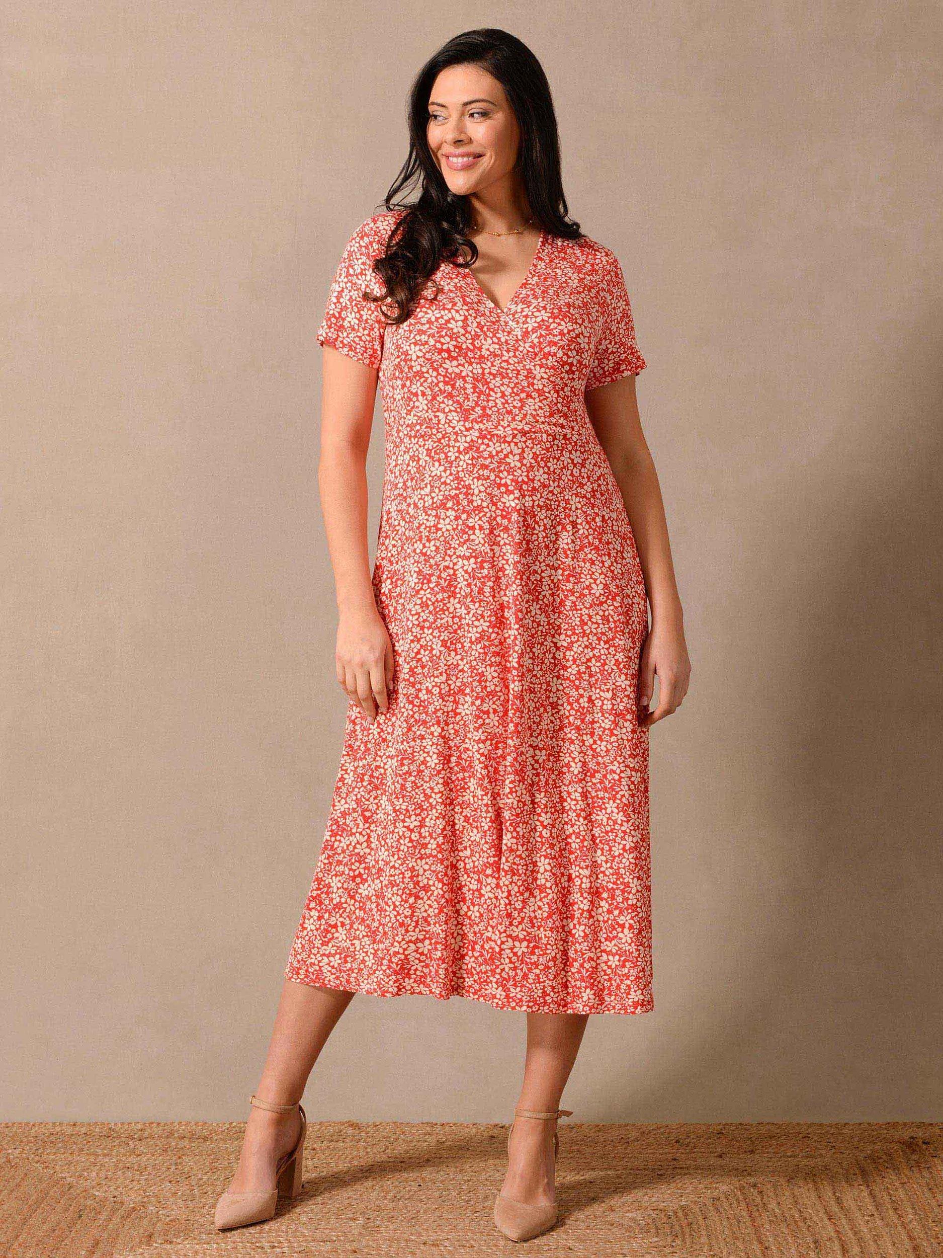 Live Unlimited Ditsy Print Midi Dress, Red/White