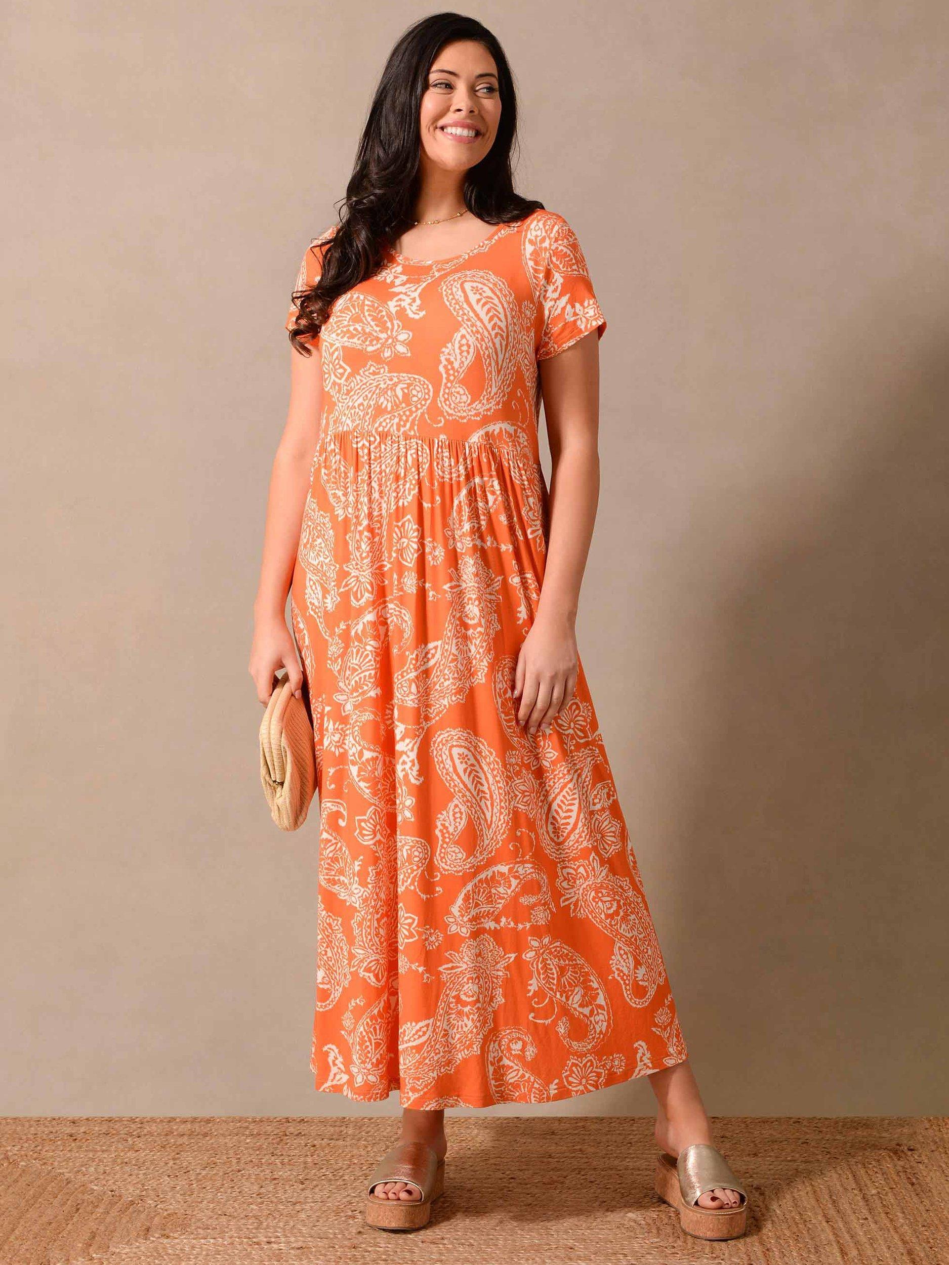 Live Unlimited Curve Paisley Maxi Dress, Orange/White