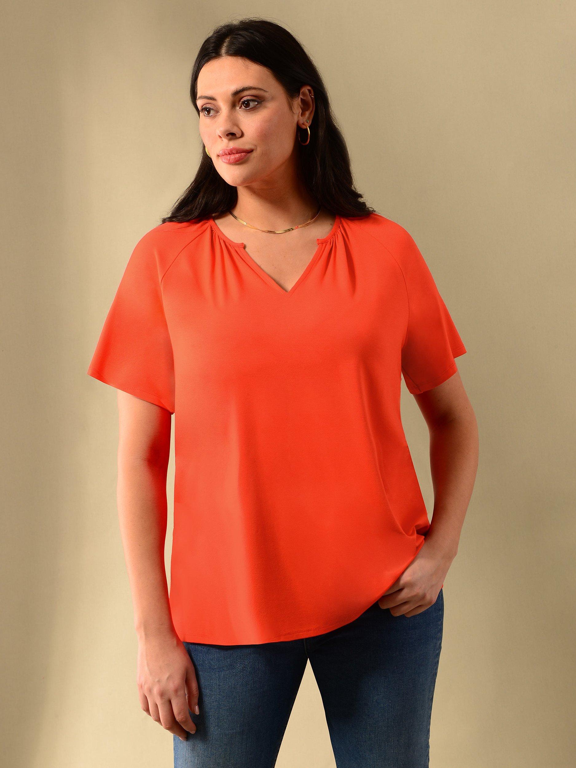 Live Unlimited Curve Notch Neck Short Sleeve Top, Red