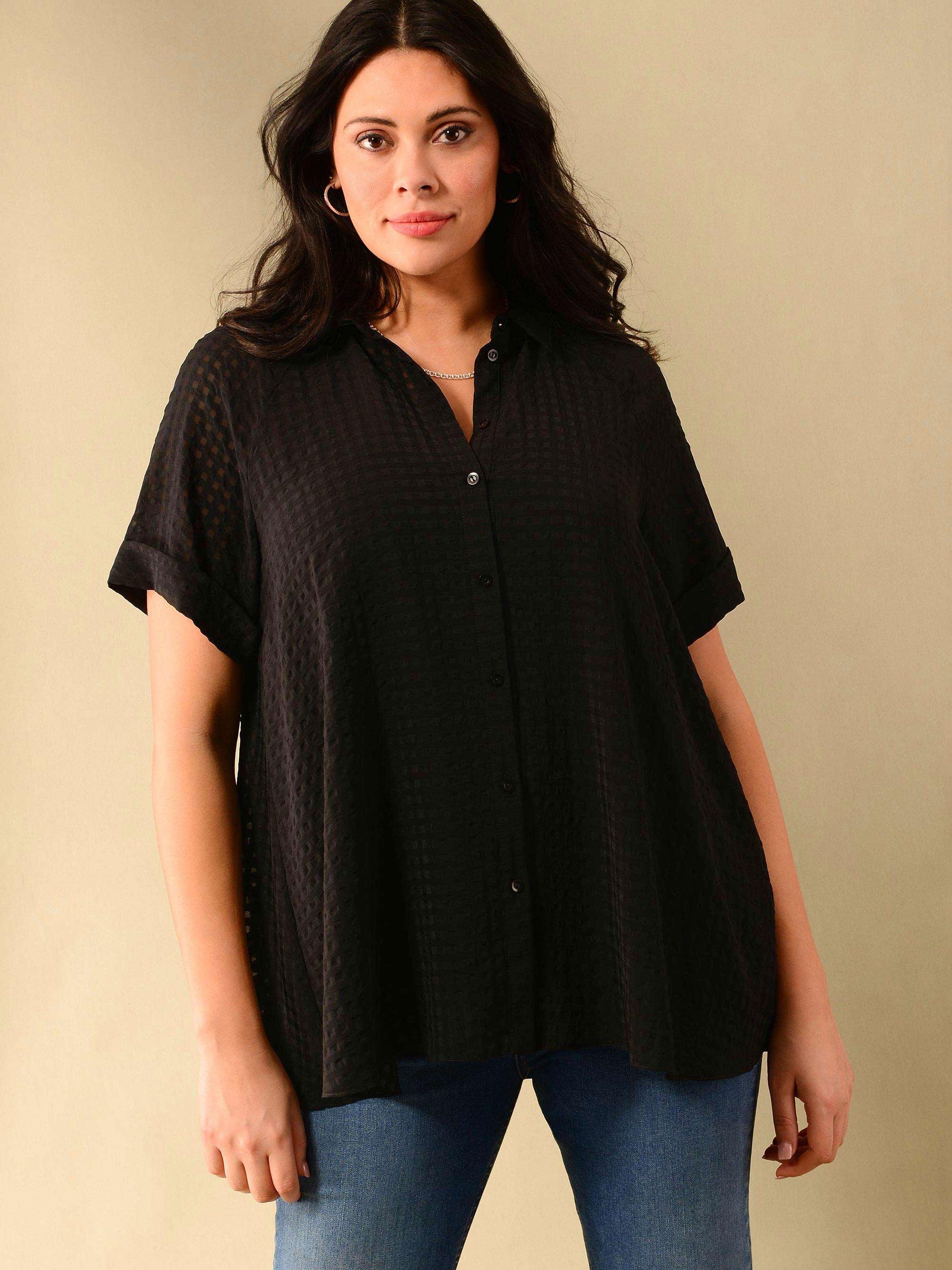 Live Unlimited Curve Gingham Short Sleeve Shirt, Black