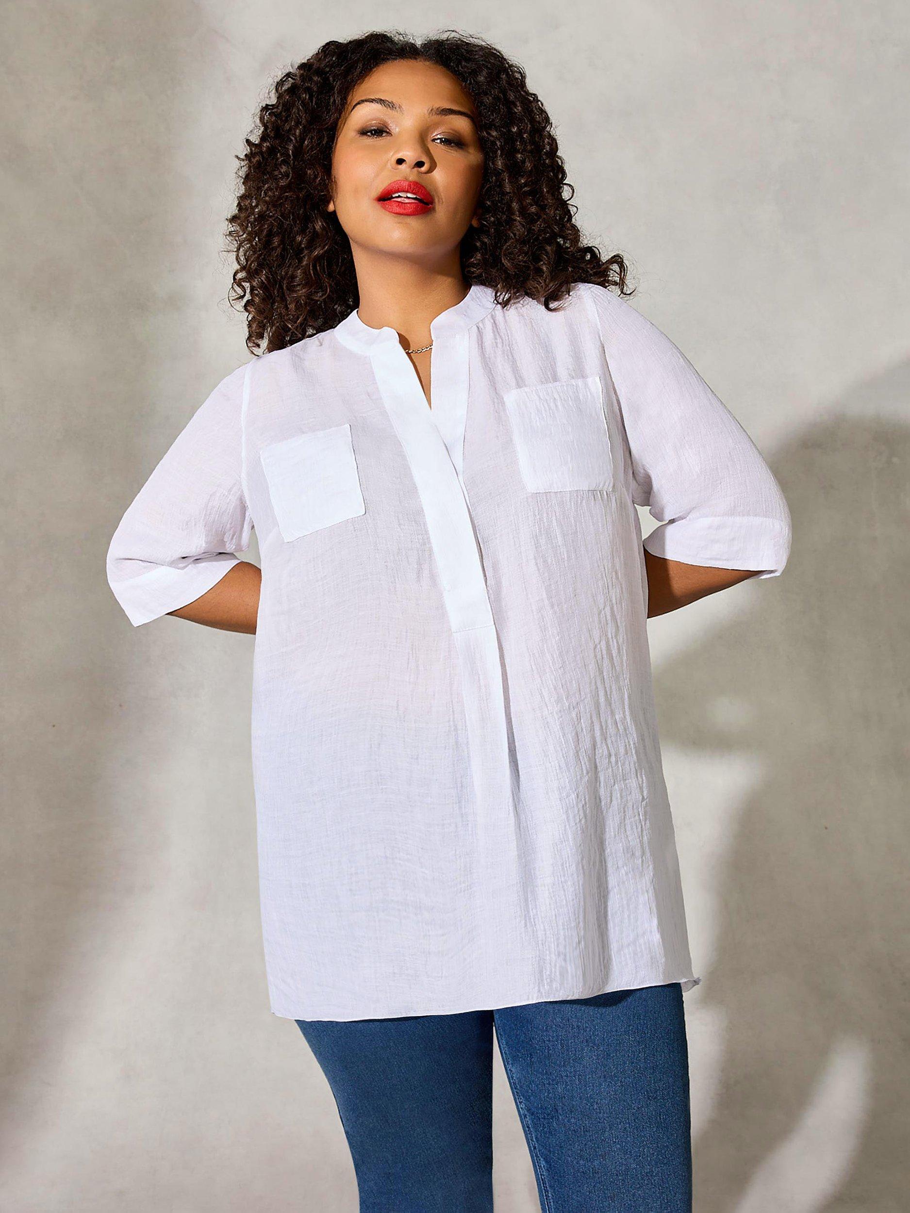 Live Unlimited Curve Chambray High Low Blouse, White