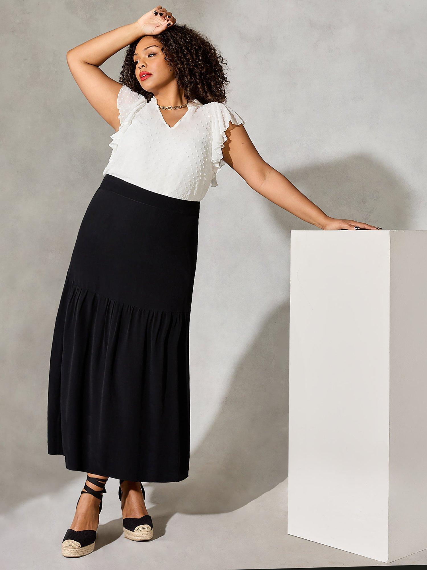 Live Unlimited Curve Tiered Midi Skirt, Black