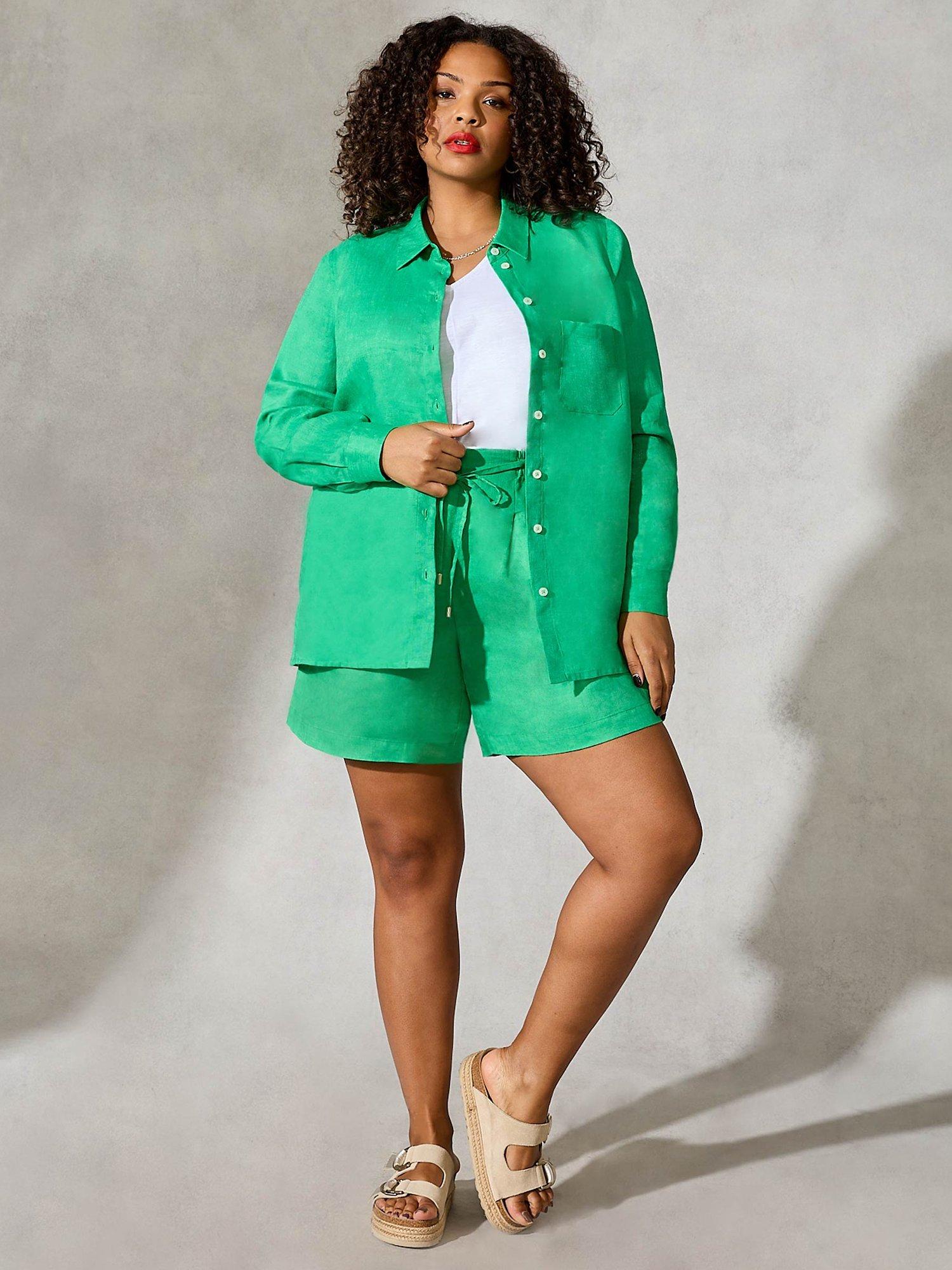 Live Unlimited Curve Plain Linen Shorts, Green