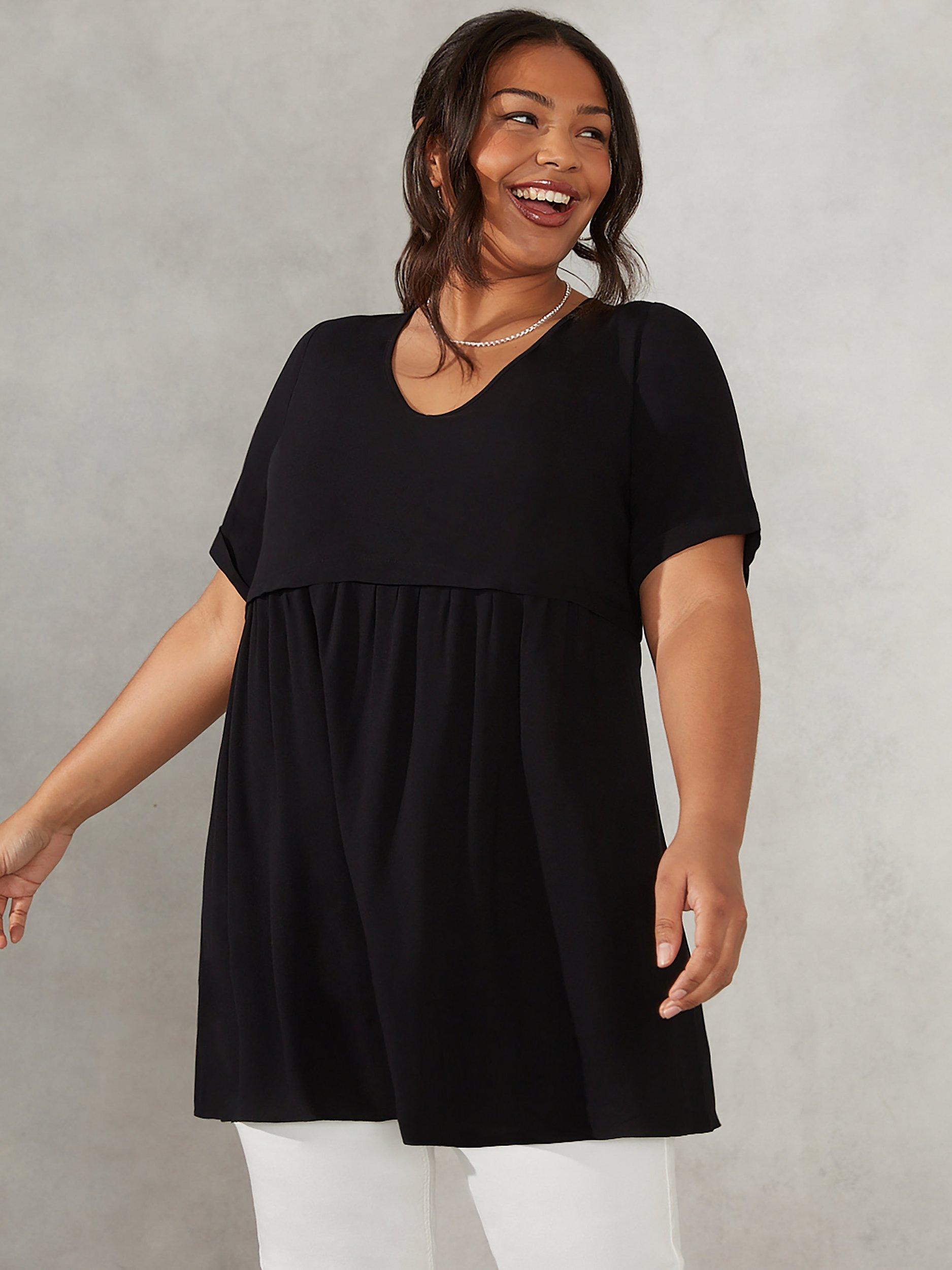 Live Unlimited Curve Smock Style Tunic Top, Black