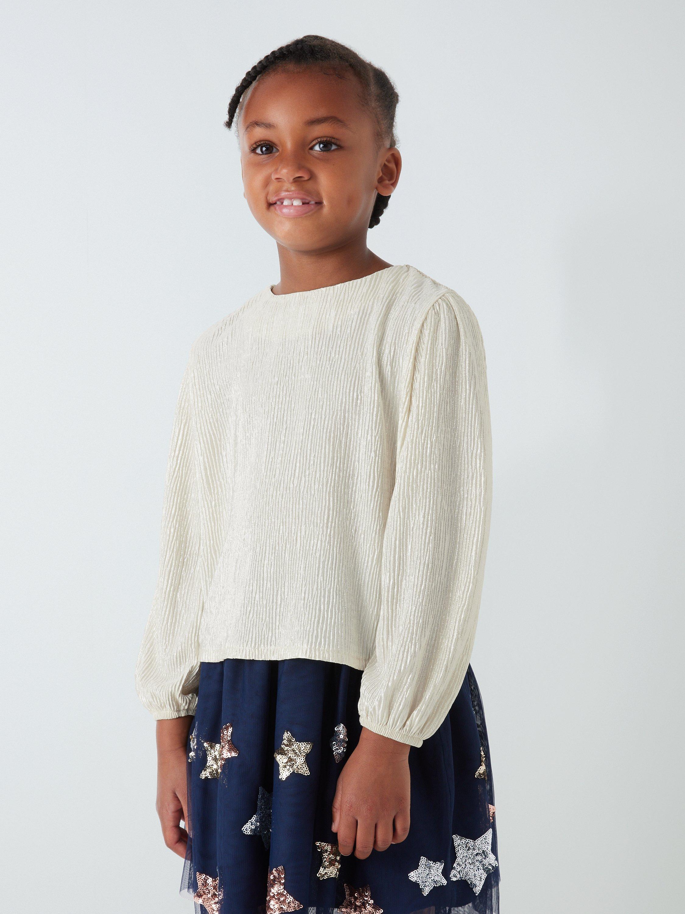 John Lewis Kids' Shimmer Long Sleeve Top, Soft Gold