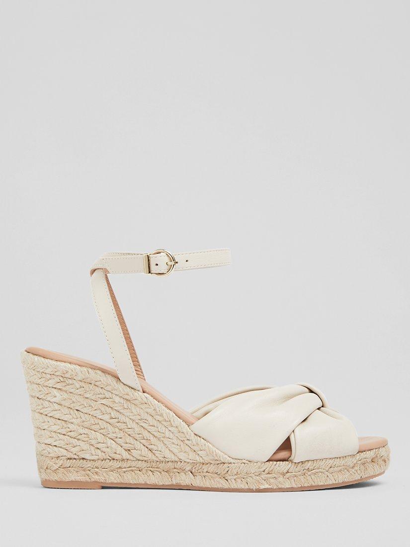 L.K.Bennett Angela Leather Wedge Heel Espadrilles Ecru